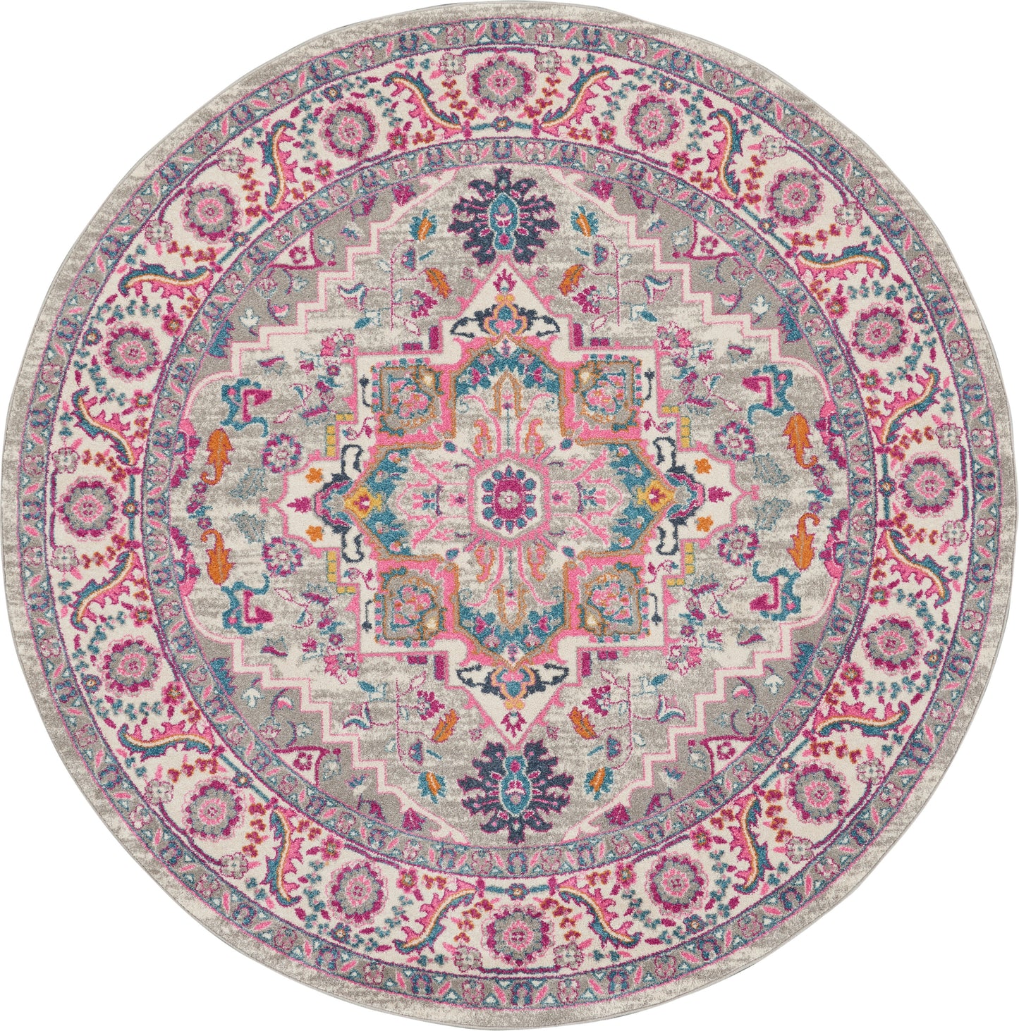 Nourison Passion 8' x Round Light Grey/Pink Bohemian Indoor Rug