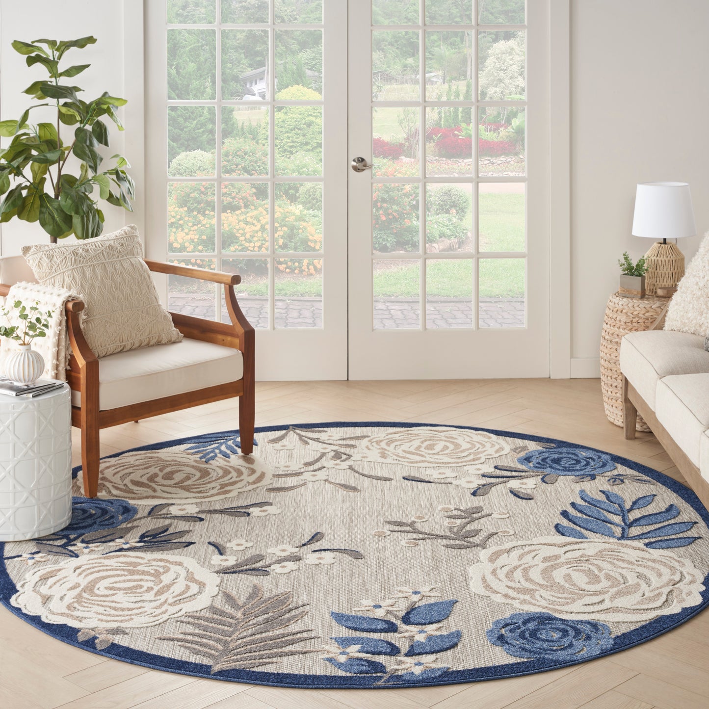 Nourison Aloha 7'10" x Round Blue Grey Contemporary Rug