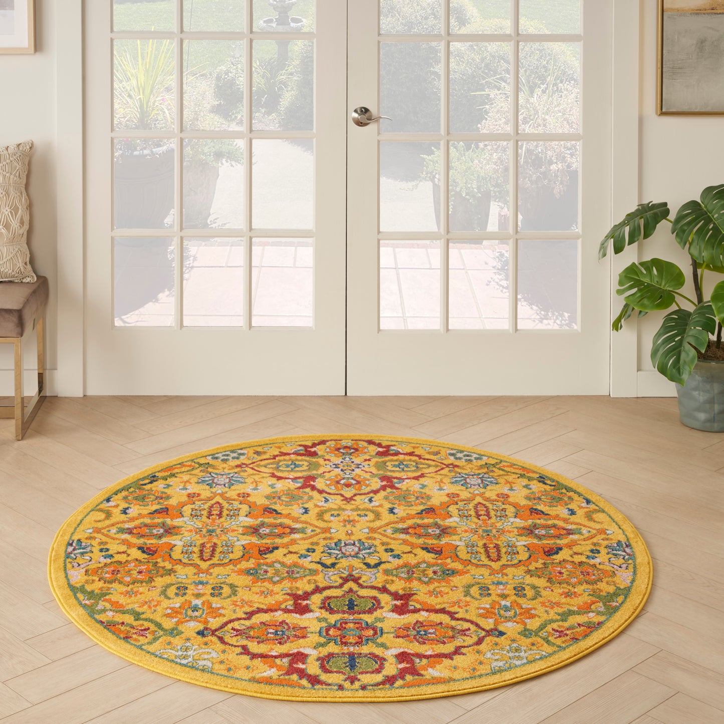 Nourison Allur 5'3" x Round Yellow Multicolor Bohemian Indoor Rug