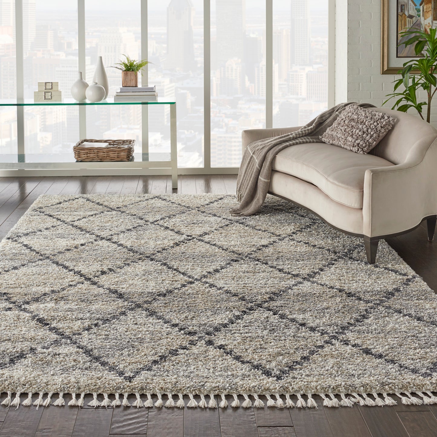 Nourison Oslo Shag 7'10" x 10'6" Silver Grey Shag Indoor Rug