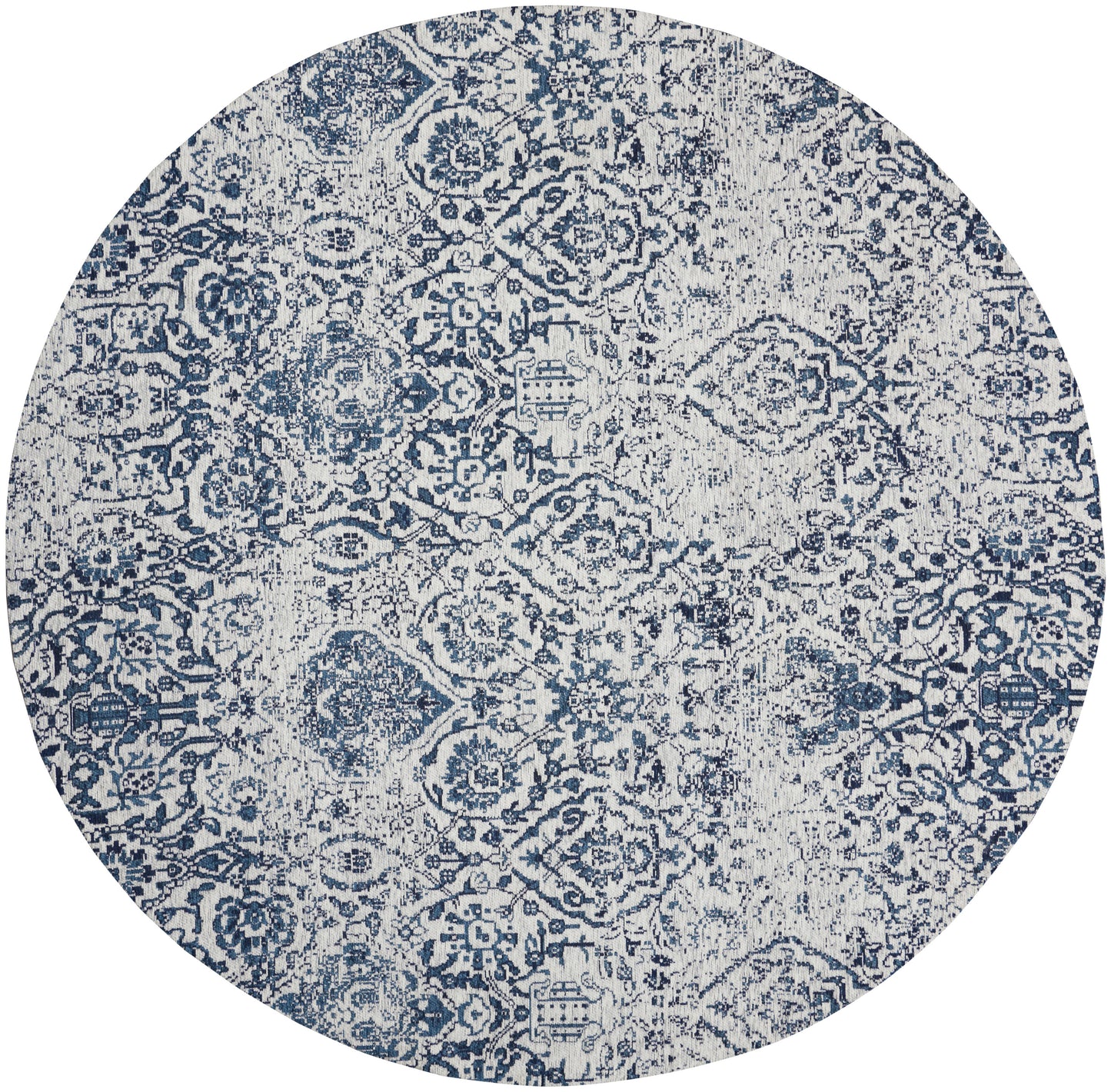 Nourison Damask 6' x Round Ivory/Navy Vintage Indoor Rug