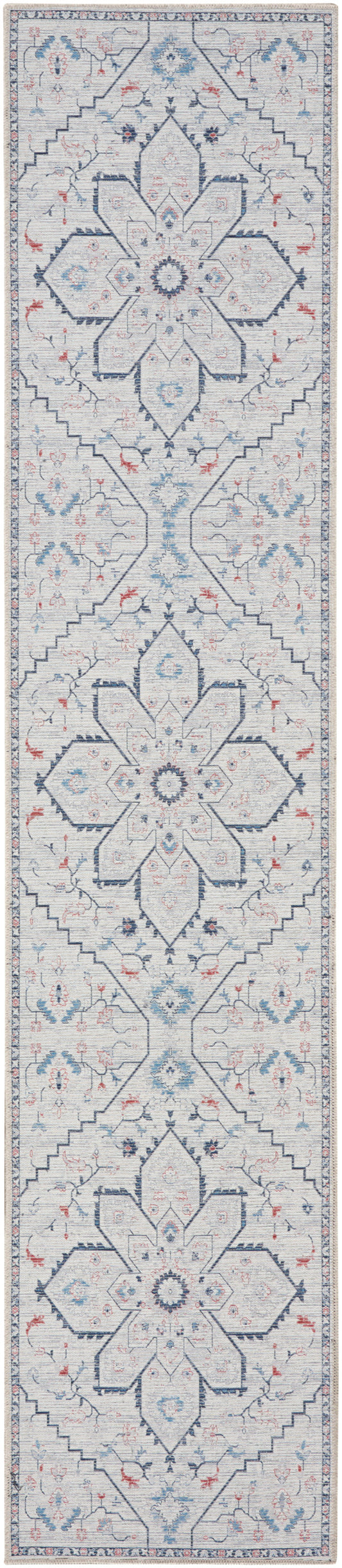 Nicole Curtis Machine Washable Series 1 2'2" x 10' Ivory Blue Farmhouse Indoor Rug