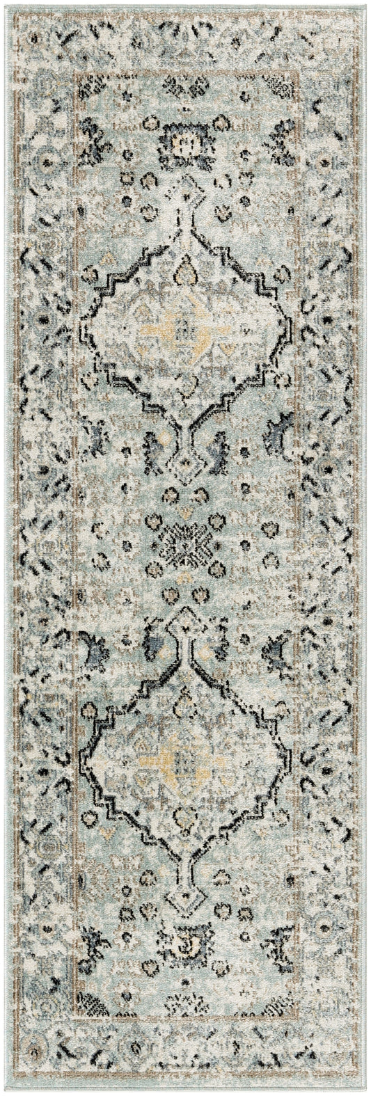 Nourison Washable Decor 2' x 6' Blue Taupe Vintage Indoor Rug