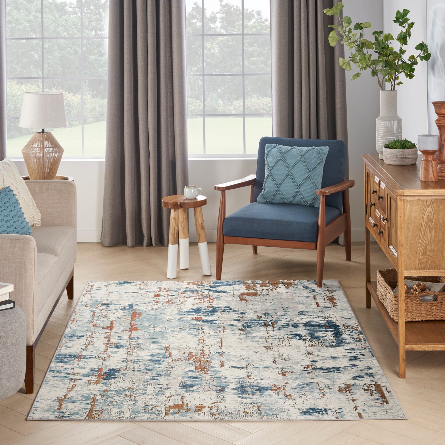 Nourison Quarry 3'9" x 5'9" Beige Blue Rust Modern Indoor Rug