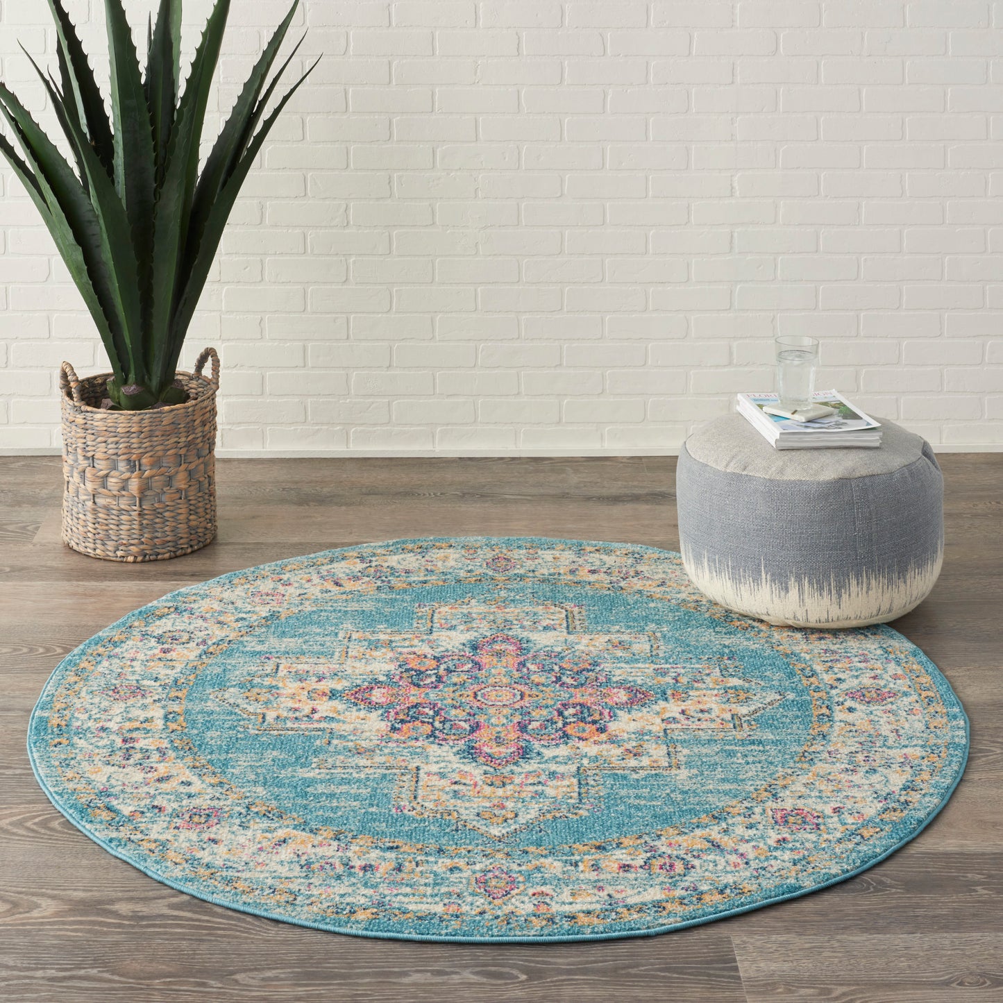 Nourison Passion 5' x Round Light Blue Bohemian Indoor Rug