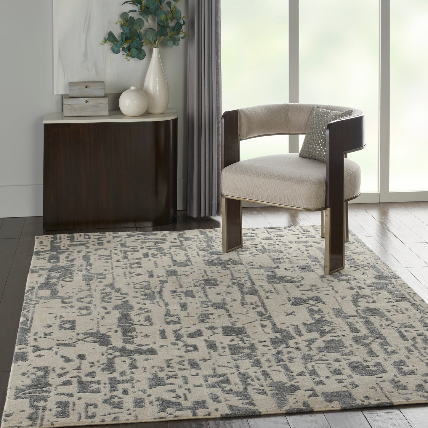 Nourison Silk Shadows 5'6" x 7'5" Ivory Grey Modern Indoor Rug