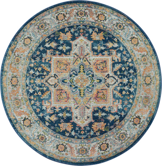 Nourison Ankara Global 6' x Round Blue Multicolor Vintage Indoor Rug