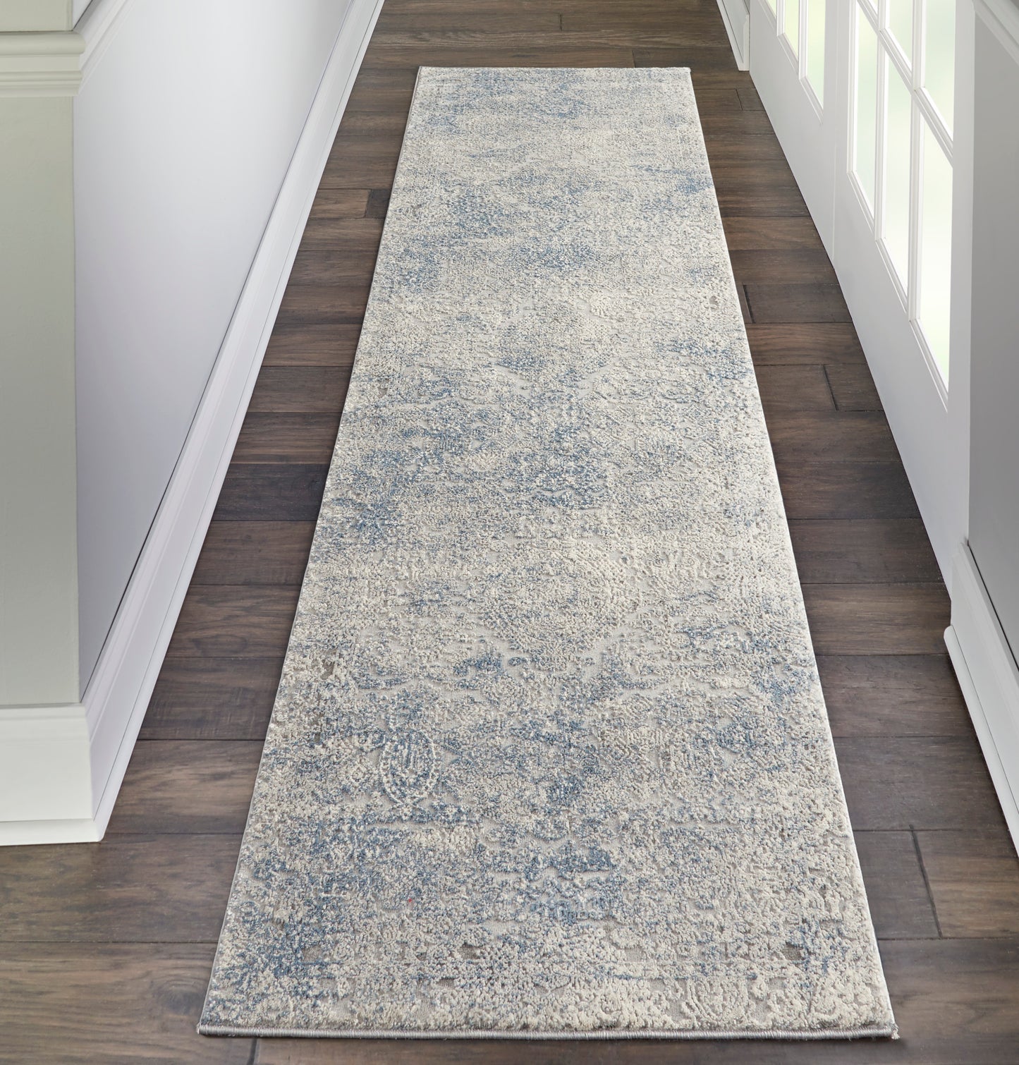 Nourison Rustic Textures 2'2" x 7'6" Ivory Light Blue Vintage Indoor Rug