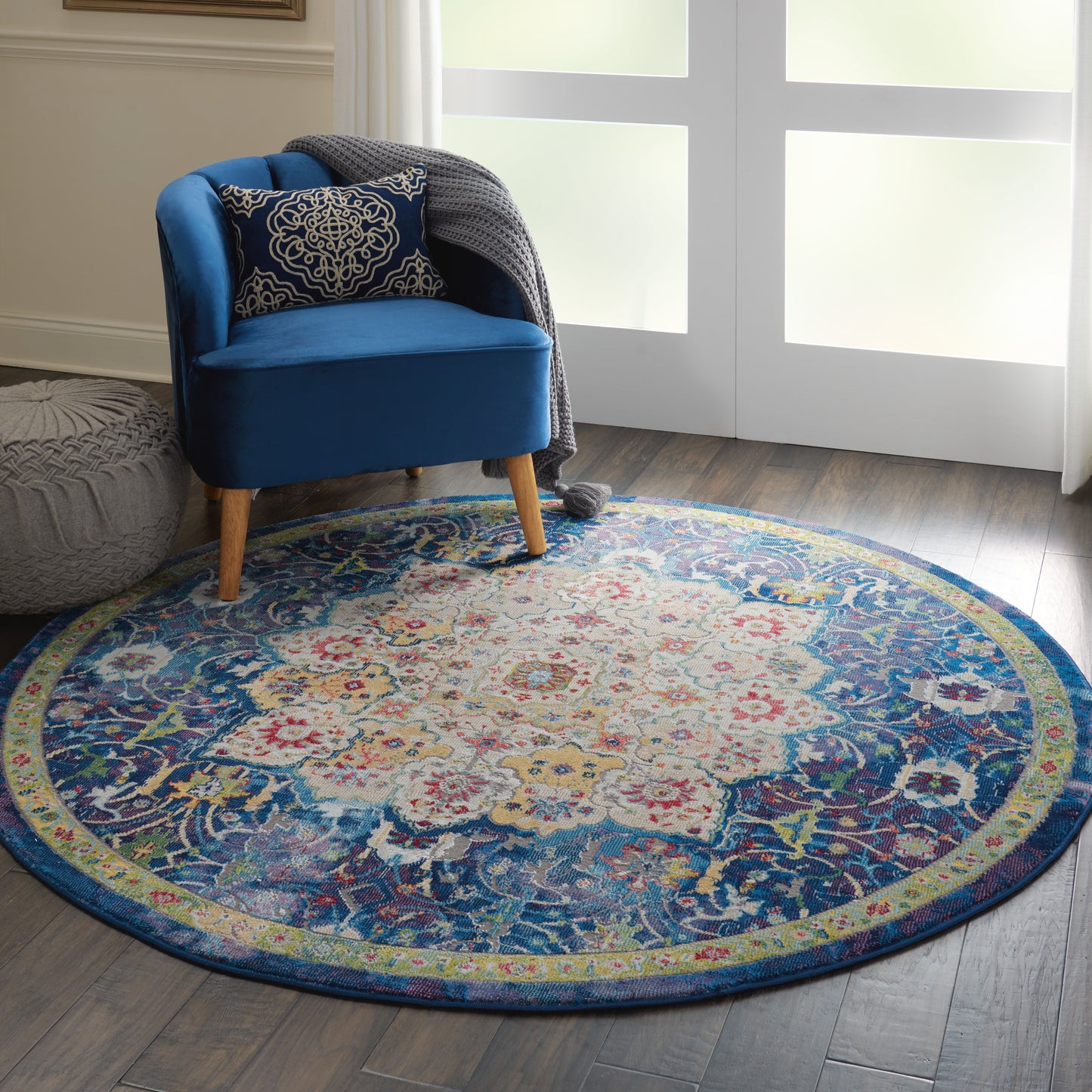 Nourison Ankara Global 6' x Round Blue Vintage Indoor Rug