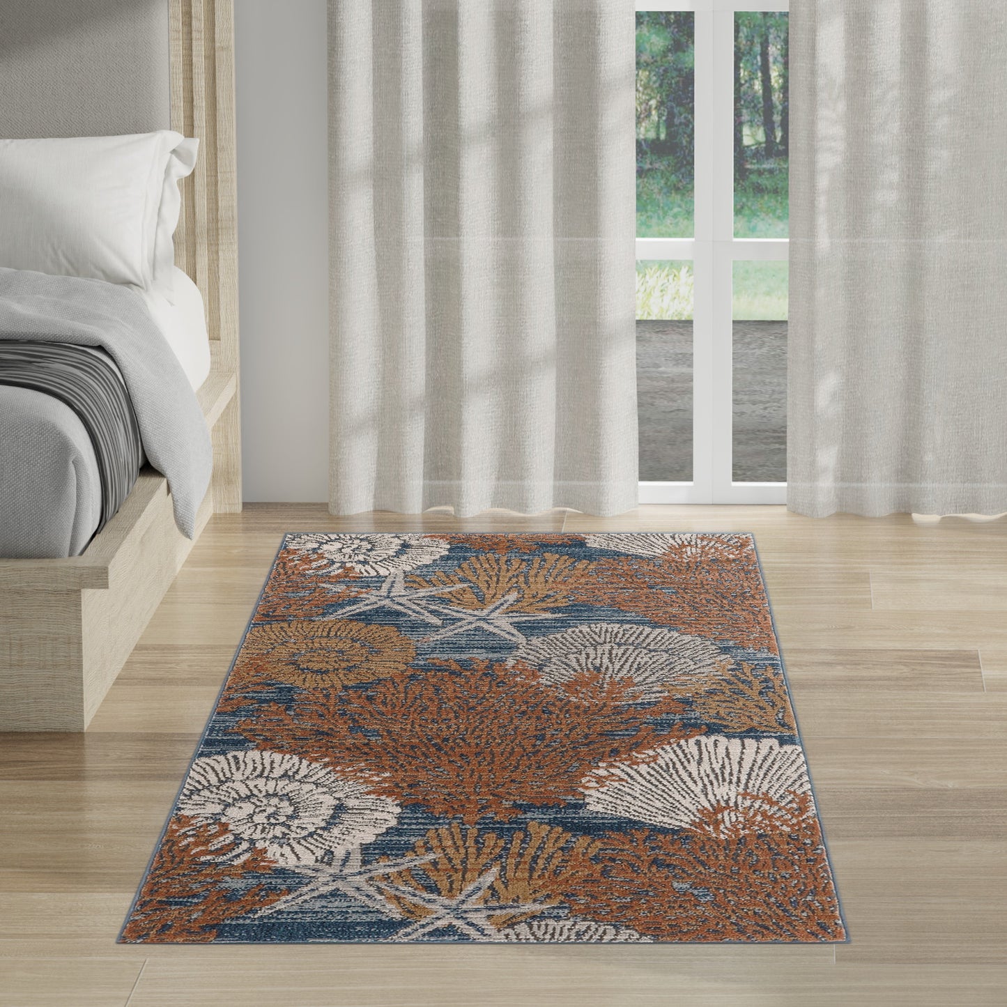 Nourison Seaside 3' x 5' Blue Multicolor Coastal, Nautical & Beach Indoor Rug