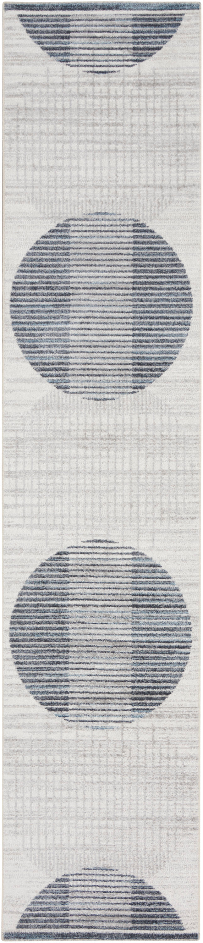 Nourison Astra Machine Washable 2'2" x 12' Ivory Blue Mid-Century Modern Indoor Rug