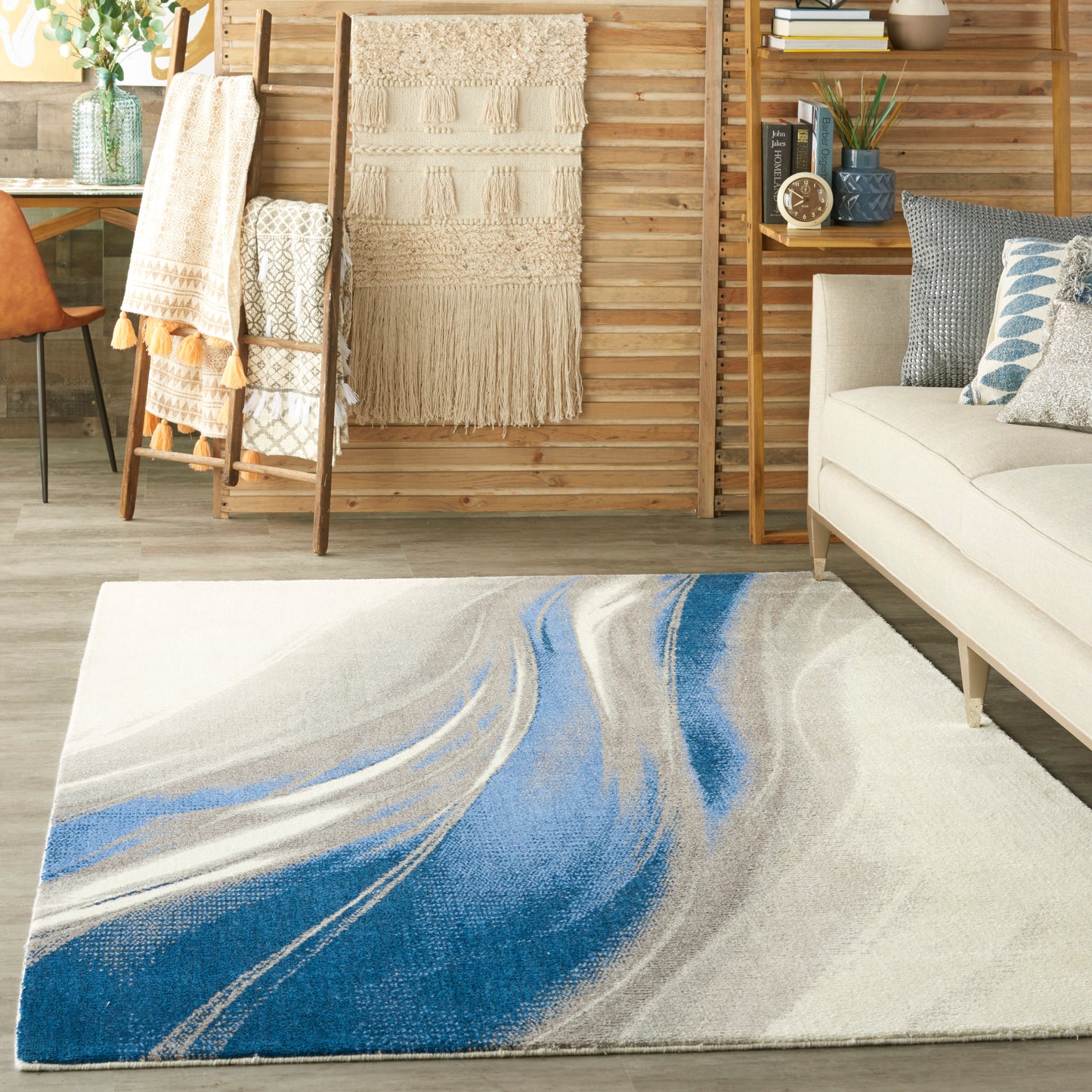 Nourison Twilight 5'6" x 8' Ivory Grey Blue Modern Indoor Rug