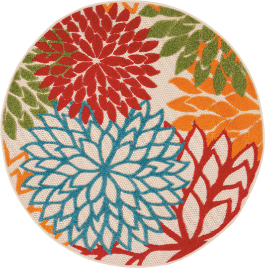 Nourison Aloha 4' x Round Green Tropical Rug