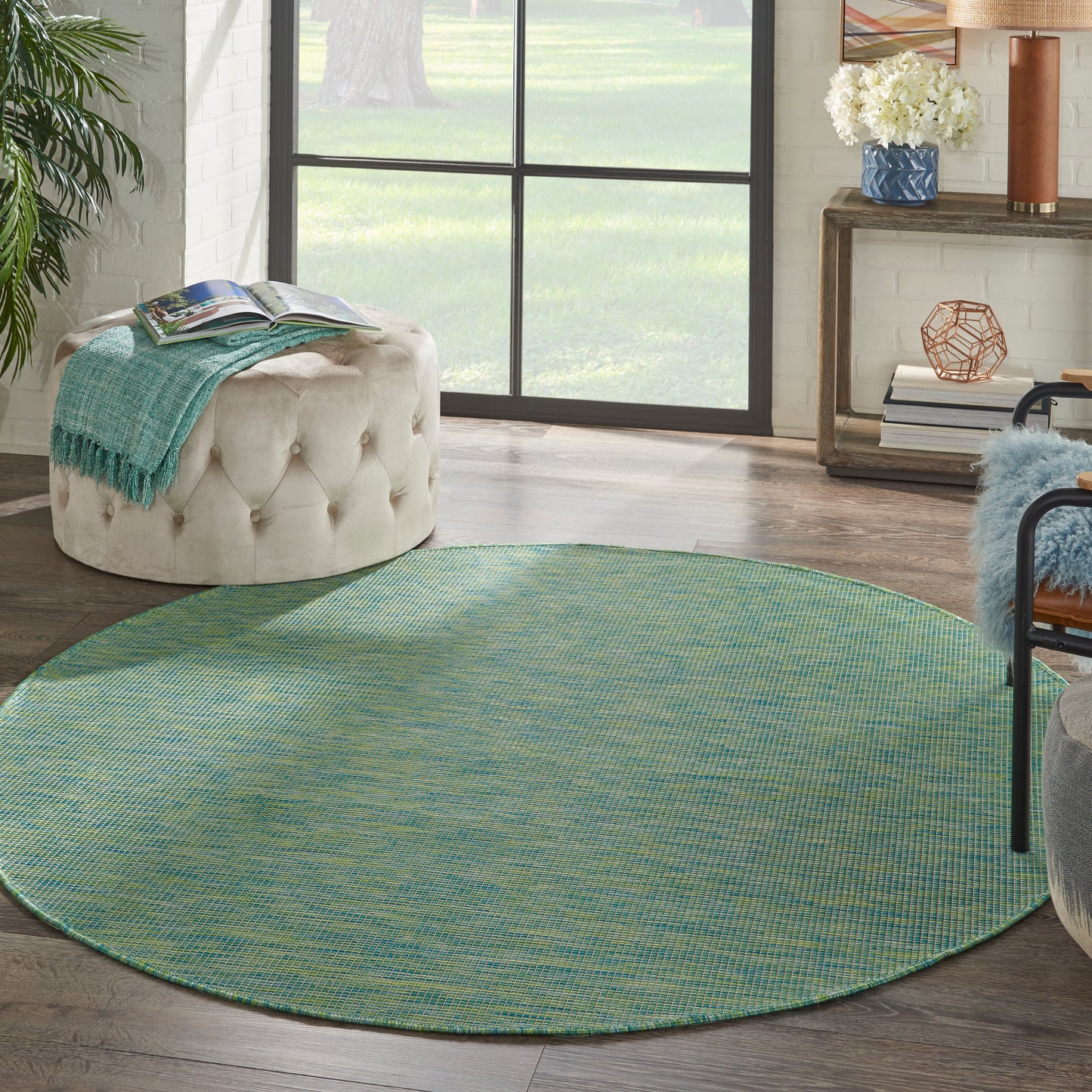 Nourison Positano 6' x Round Blue Green Modern Rug