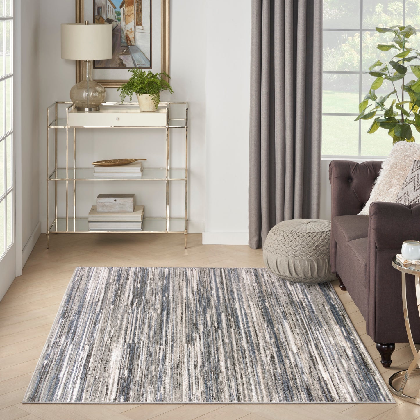 Nourison Serenity Home 3'11" x 5'11" Ivory Grey Blue Modern Indoor Rug