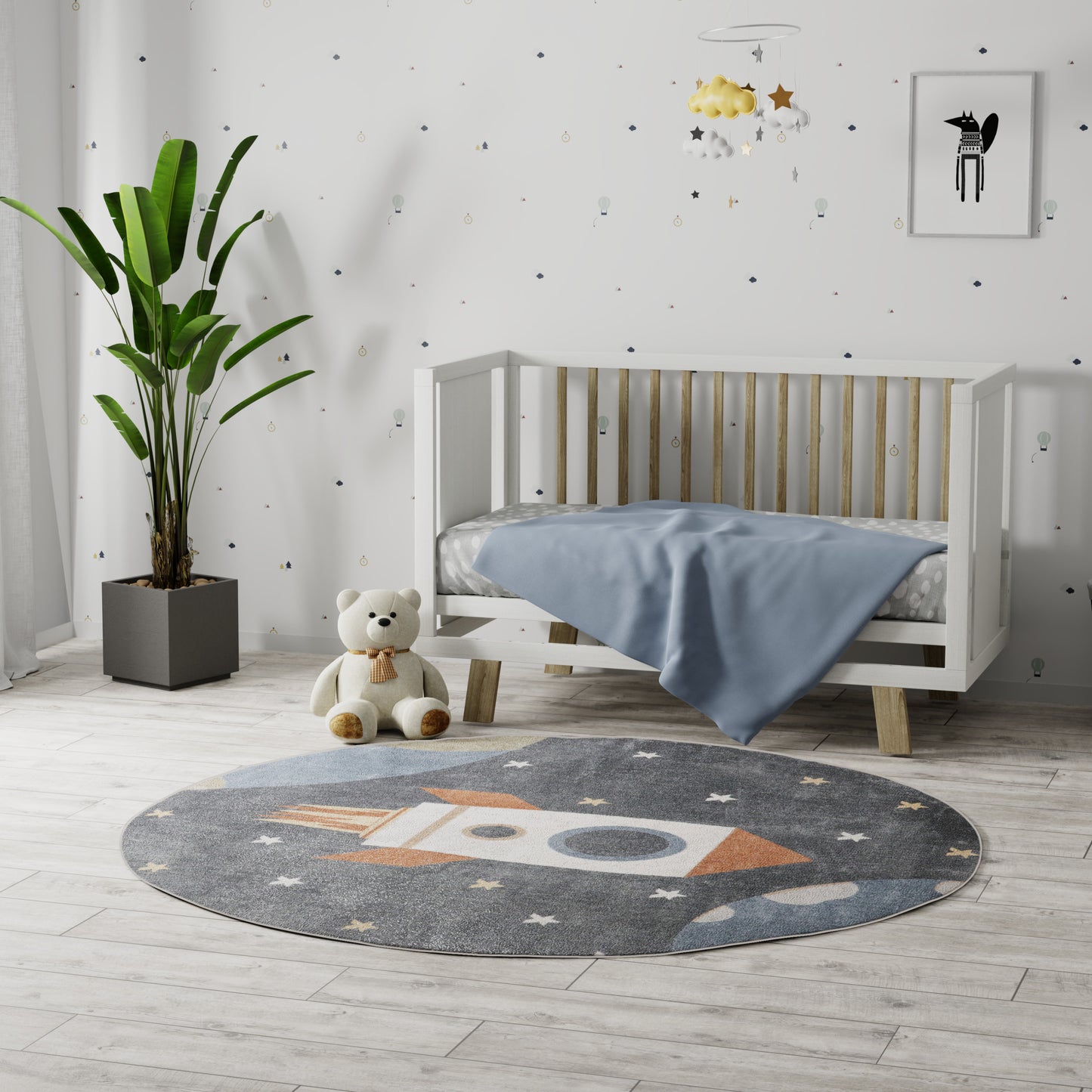 Nourison Astra Machine Washable 4' x Round Sky Blue Kids Indoor Rug