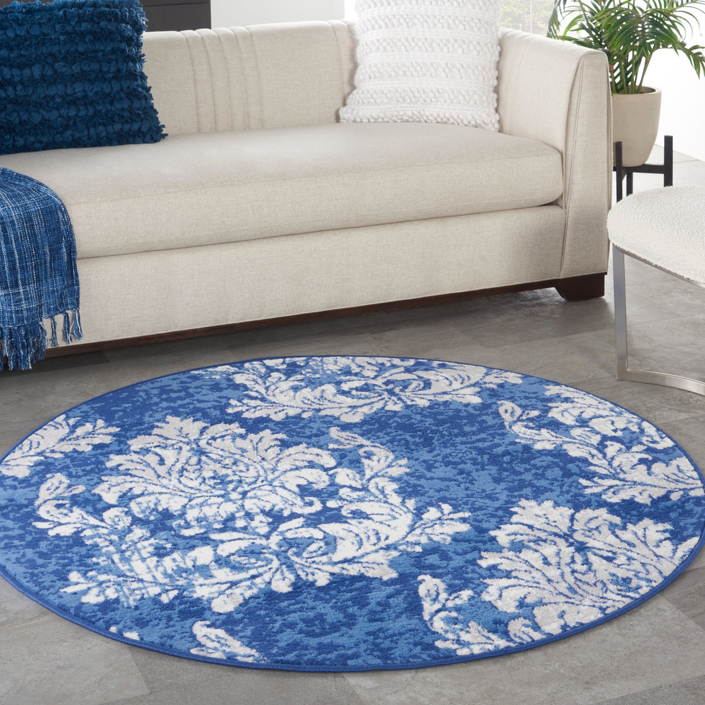 Nourison Whimsicle 5' x Round Navy Ivory Farmhouse Indoor Rug