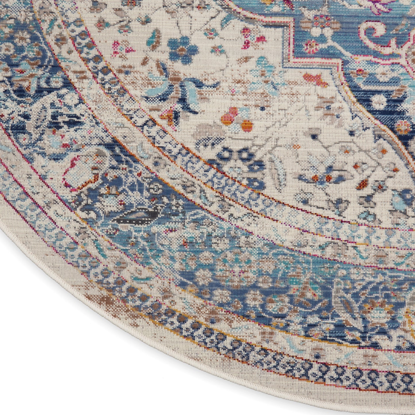 Nourison Vintage Kashan 4' x Round Ivory Blue Vintage Indoor Rug