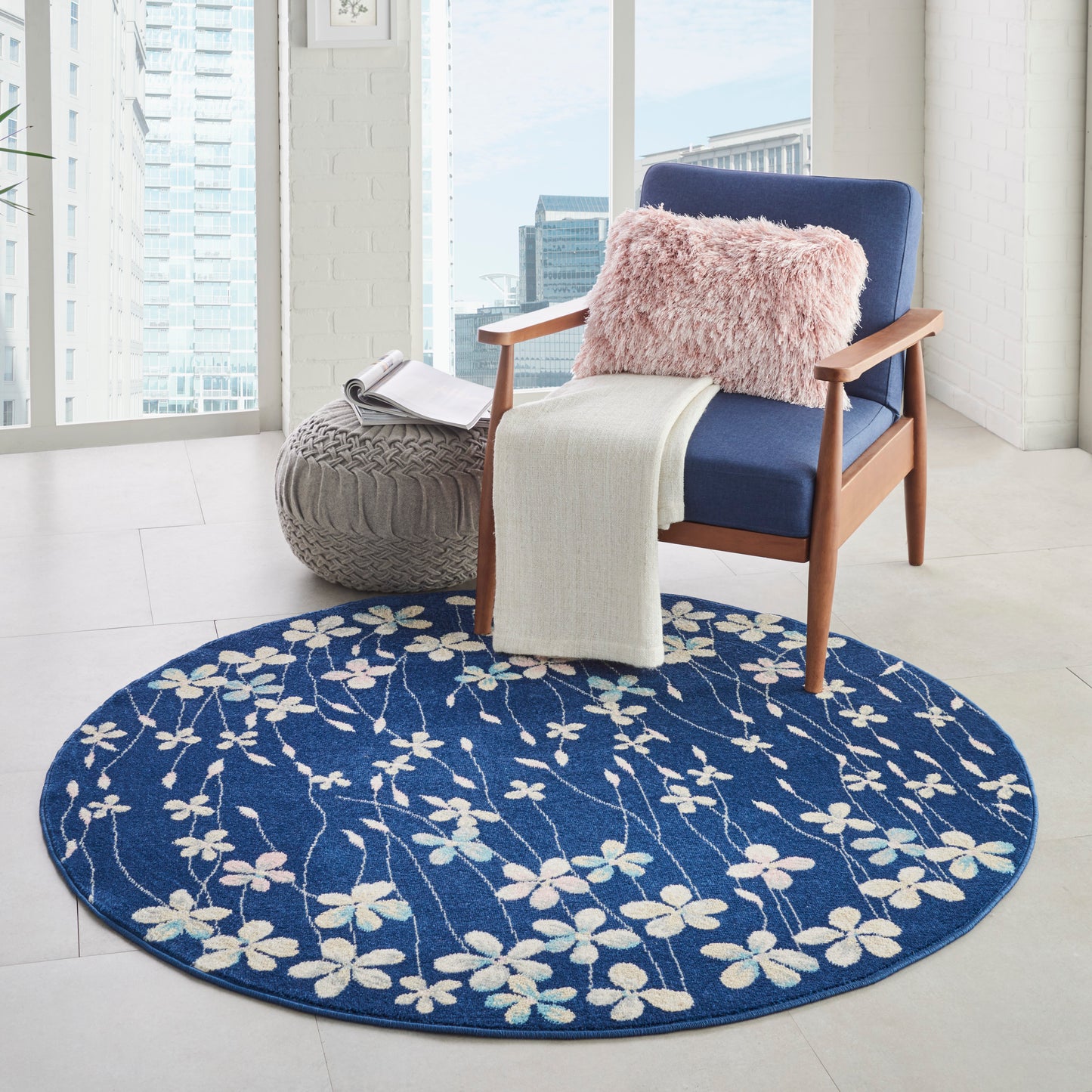 Nourison Tranquil 5'3" x Round Navy Contemporary Indoor Rug