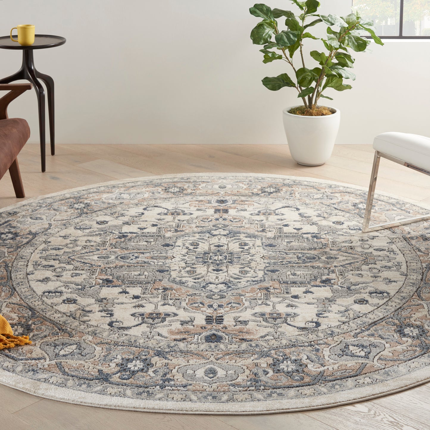 Nourison Quarry 7’10” x Round Ivory Grey Farmhouse Indoor Rug