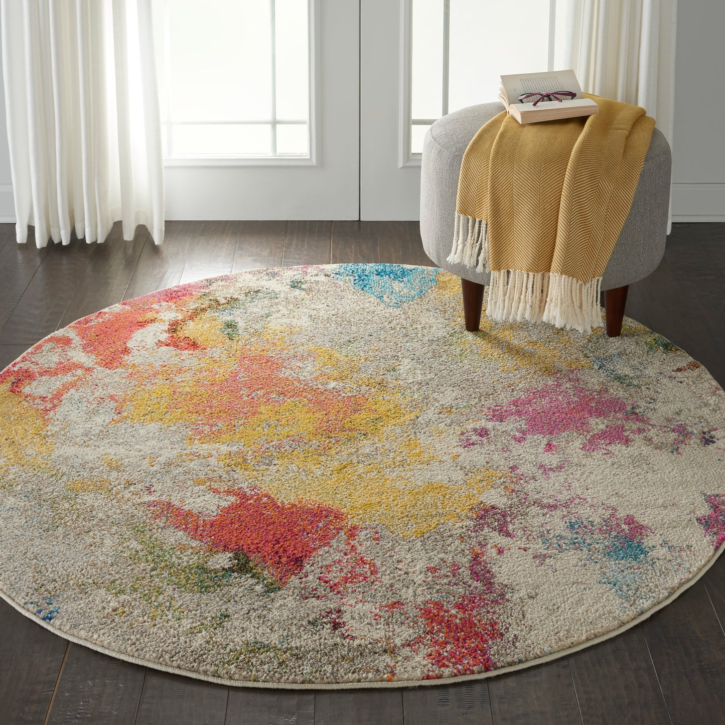 Nourison Celestial 4' x Round Ivory/Multicolor Modern & Contemporary Indoor Rug