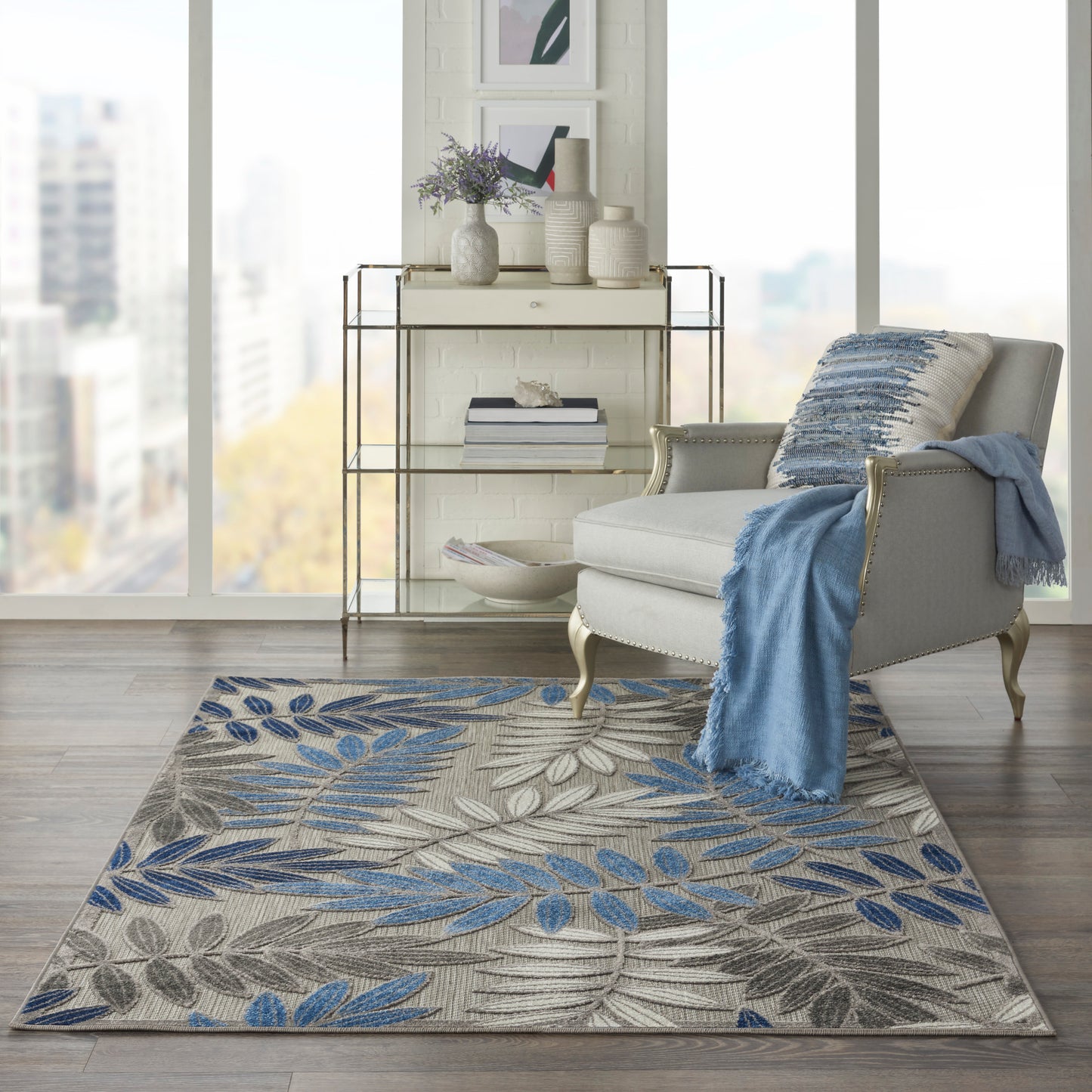 Nourison Aloha 5'3" x 7'5" Grey/Blue Tropical Rug