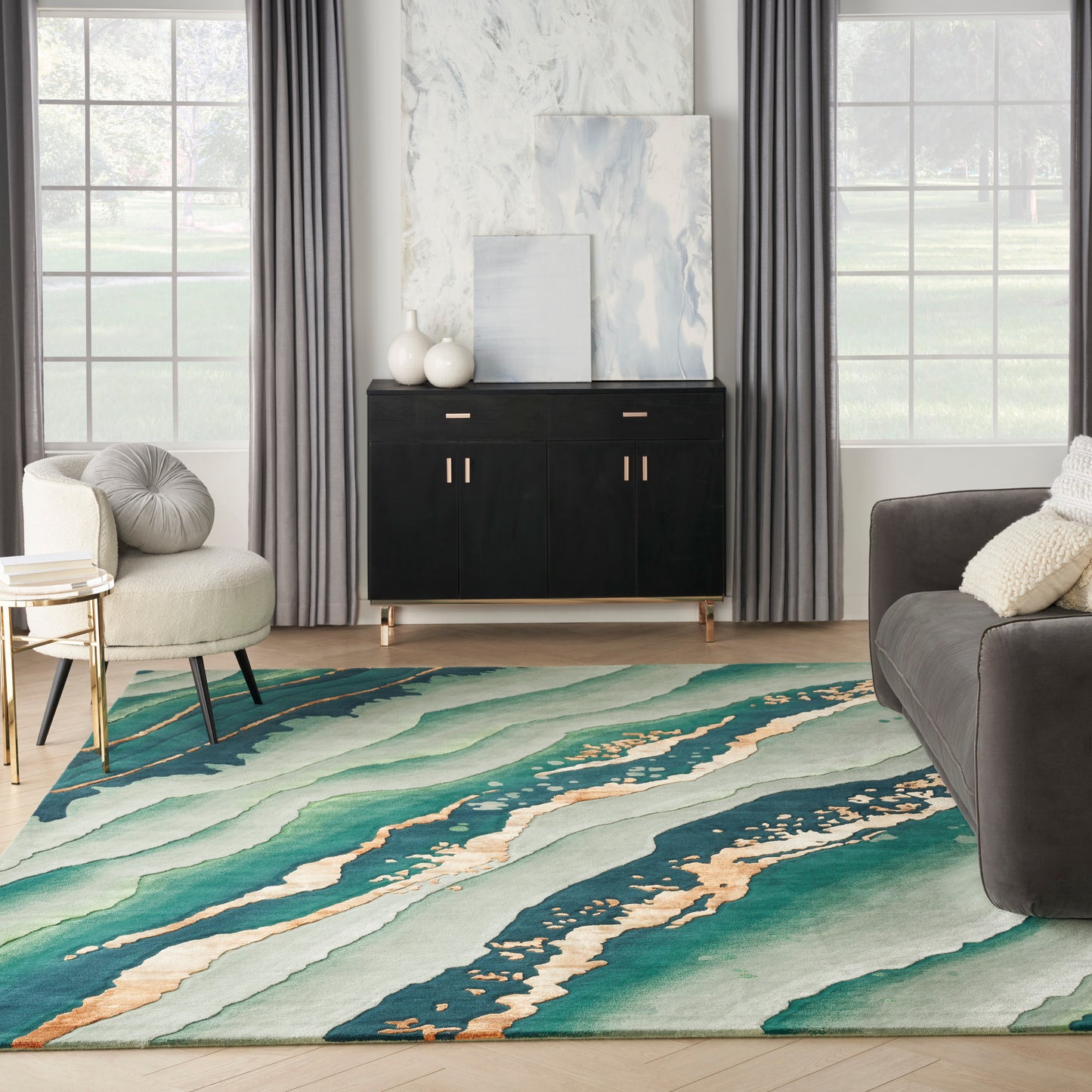 Nourison Prismatic 9'9" x 13'9" Emerald Modern Indoor Rug