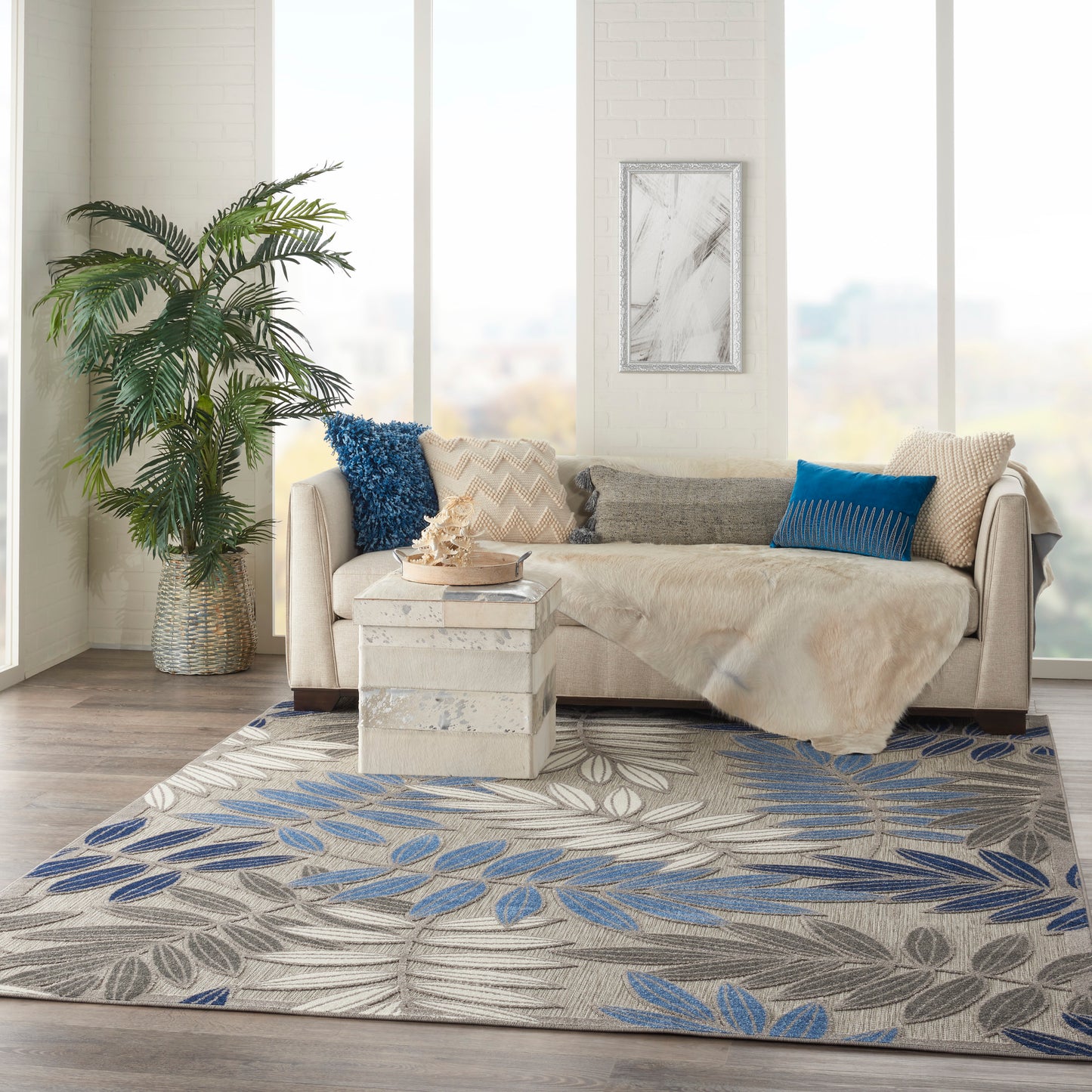 Nourison Aloha 7'10" x 10'6" Grey/Blue Tropical Rug