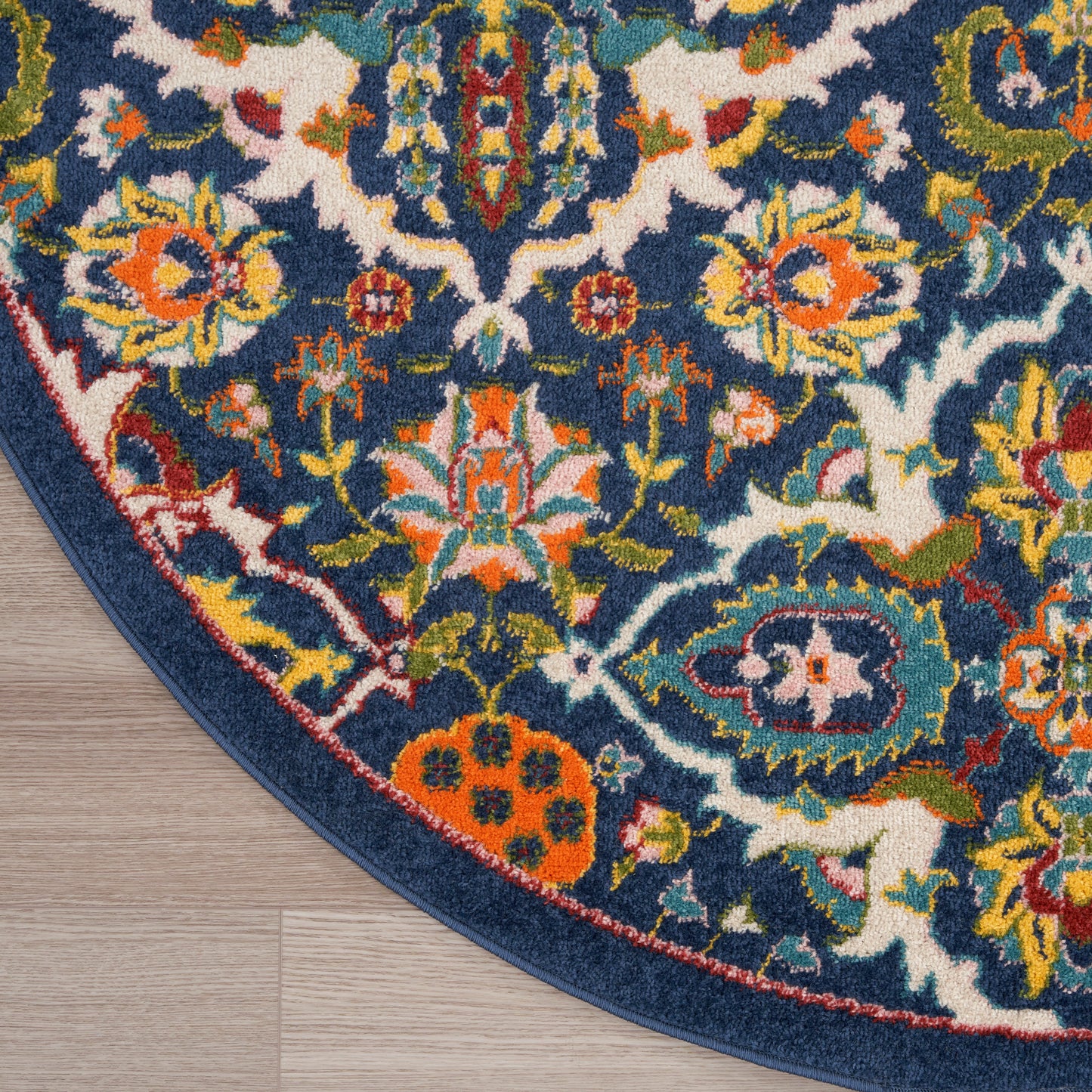 Nourison Allur 5'3" x Round Navy Multicolor Bohemian Indoor Rug