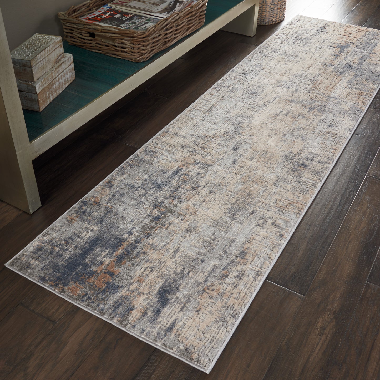 Nourison Rustic Textures 2'2" x 7'6" Grey Beige Modern Indoor Rug