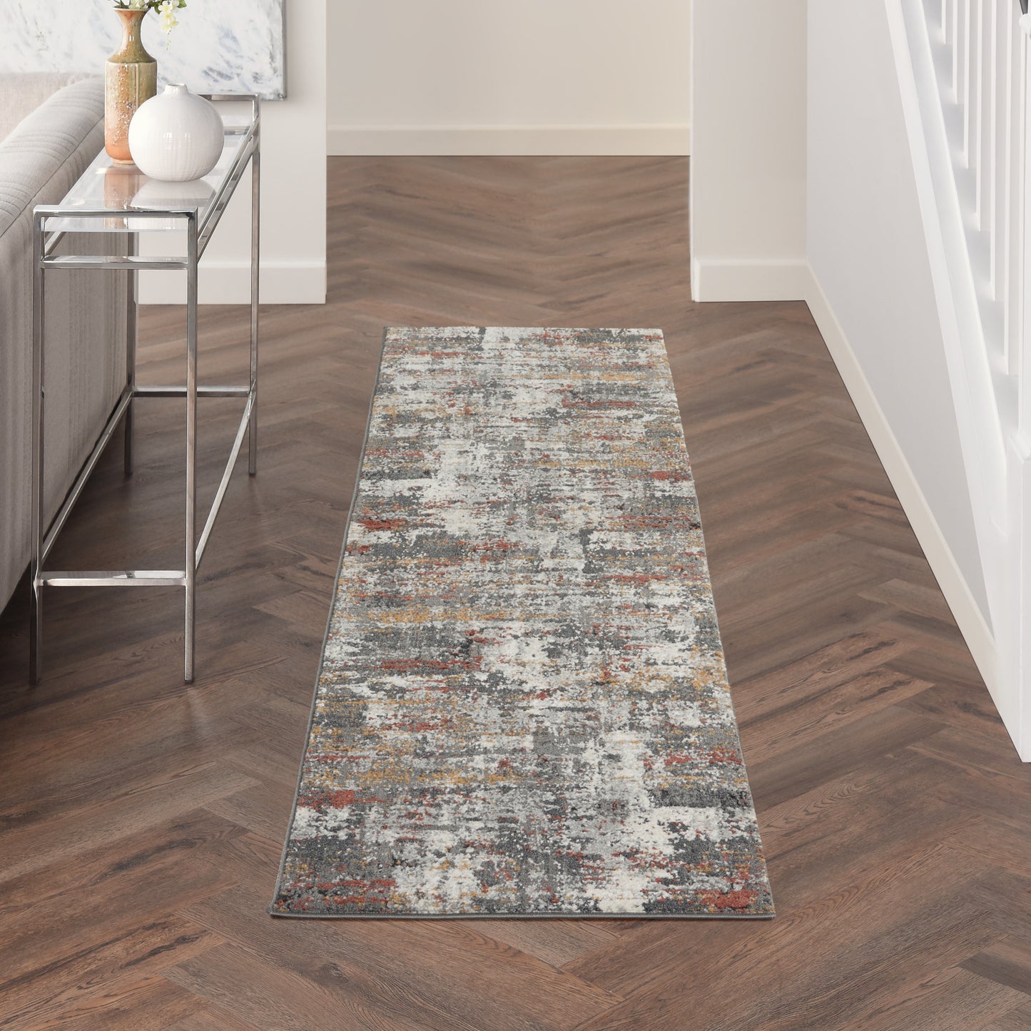 Nourison Tangra 2'2" x 7'6" Grey/Multi Modern Indoor Rug