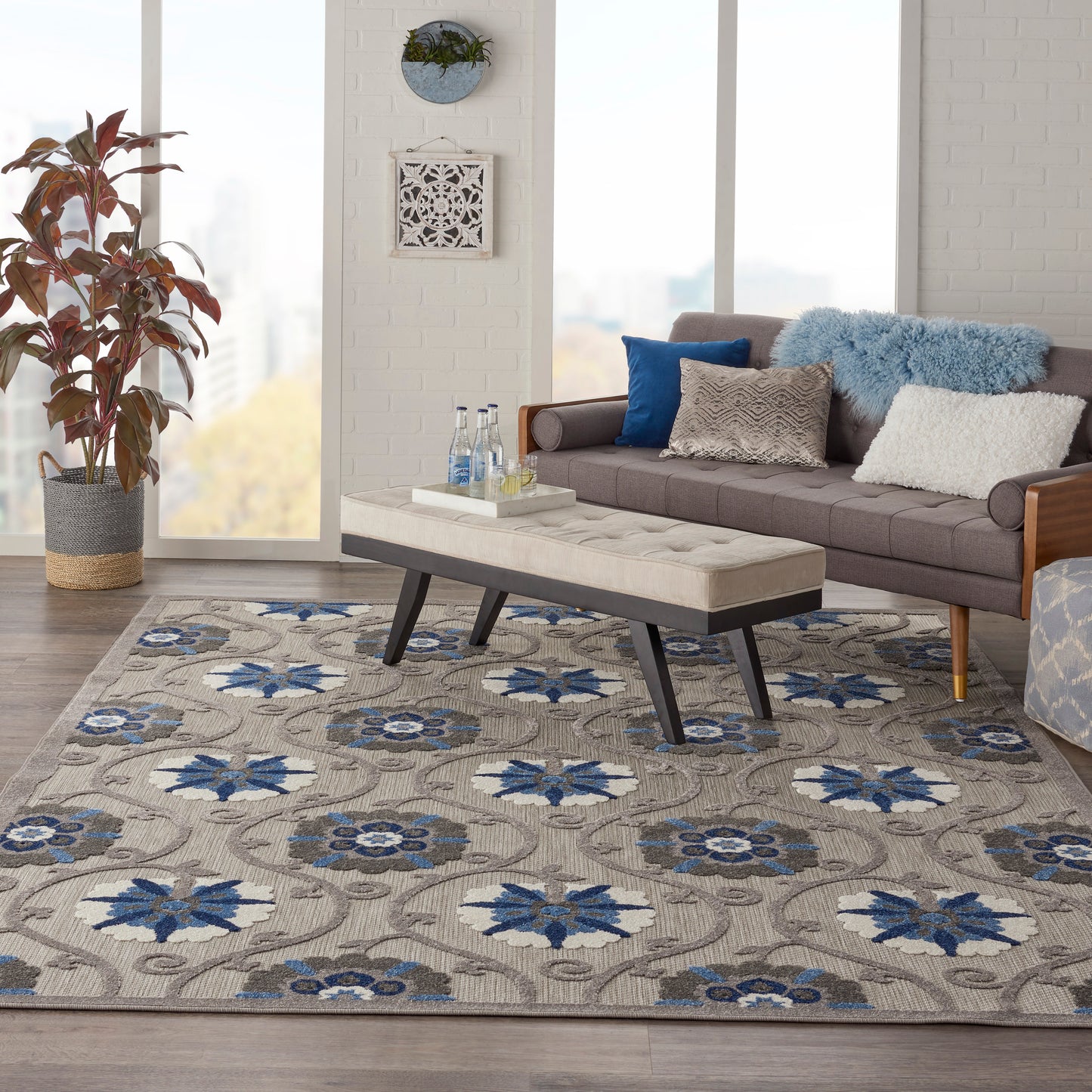 Nourison Aloha 7'10" x 10'6" Grey Blue Contemporary Rug