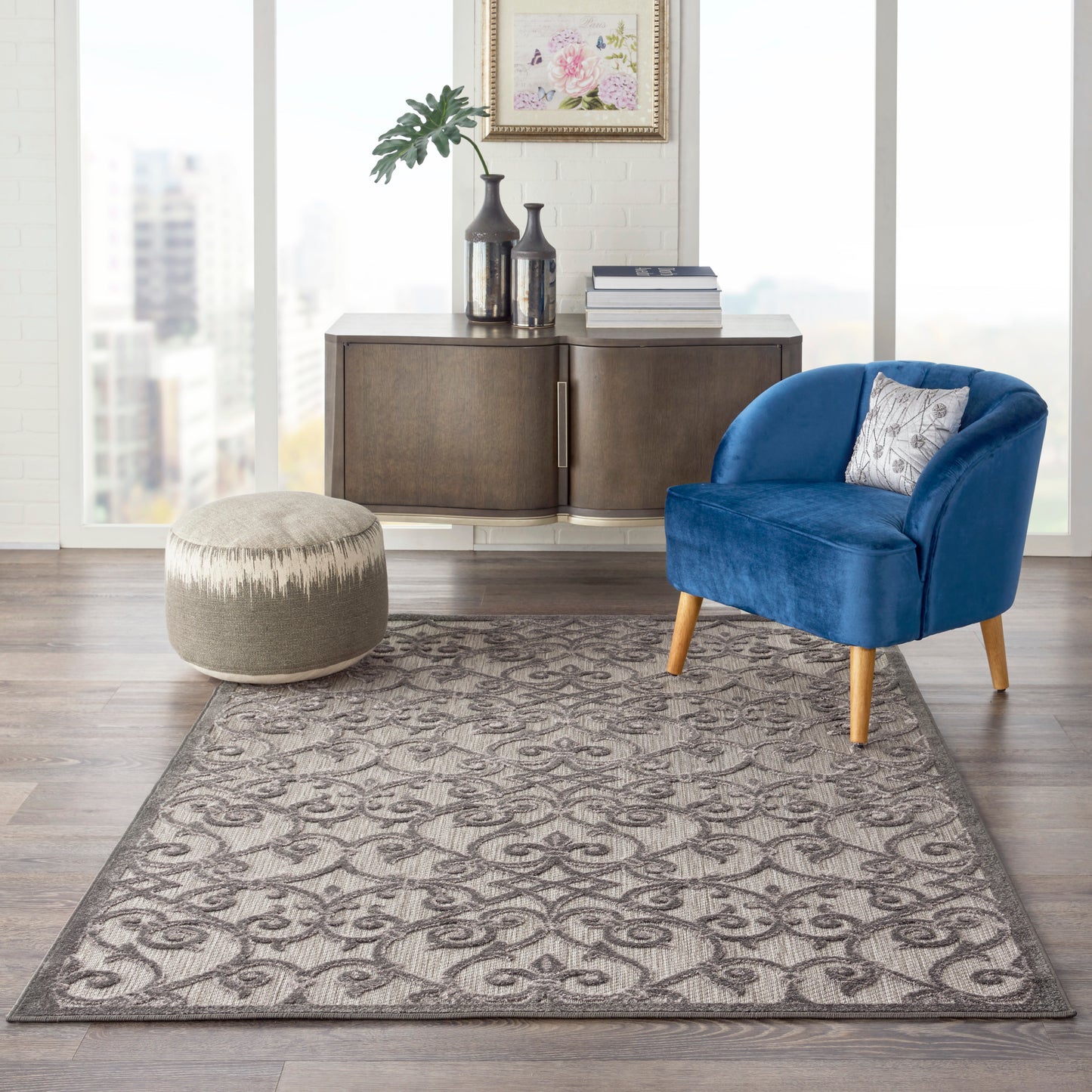 Nourison Aloha 3'6" x 5'6" Grey Charcoal Contemporary Rug