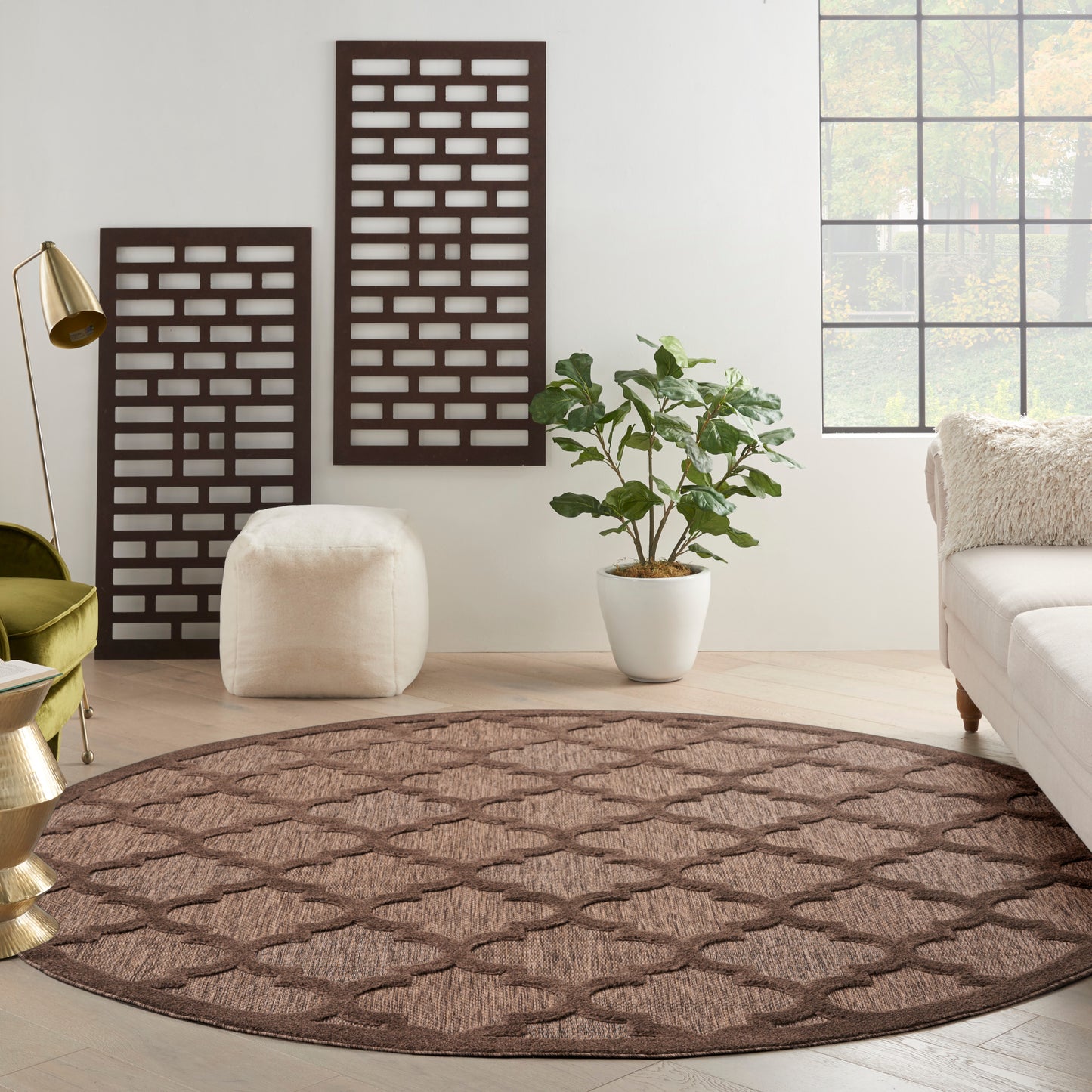 Nourison Easy Care 8' x Round Brown Modern Rug