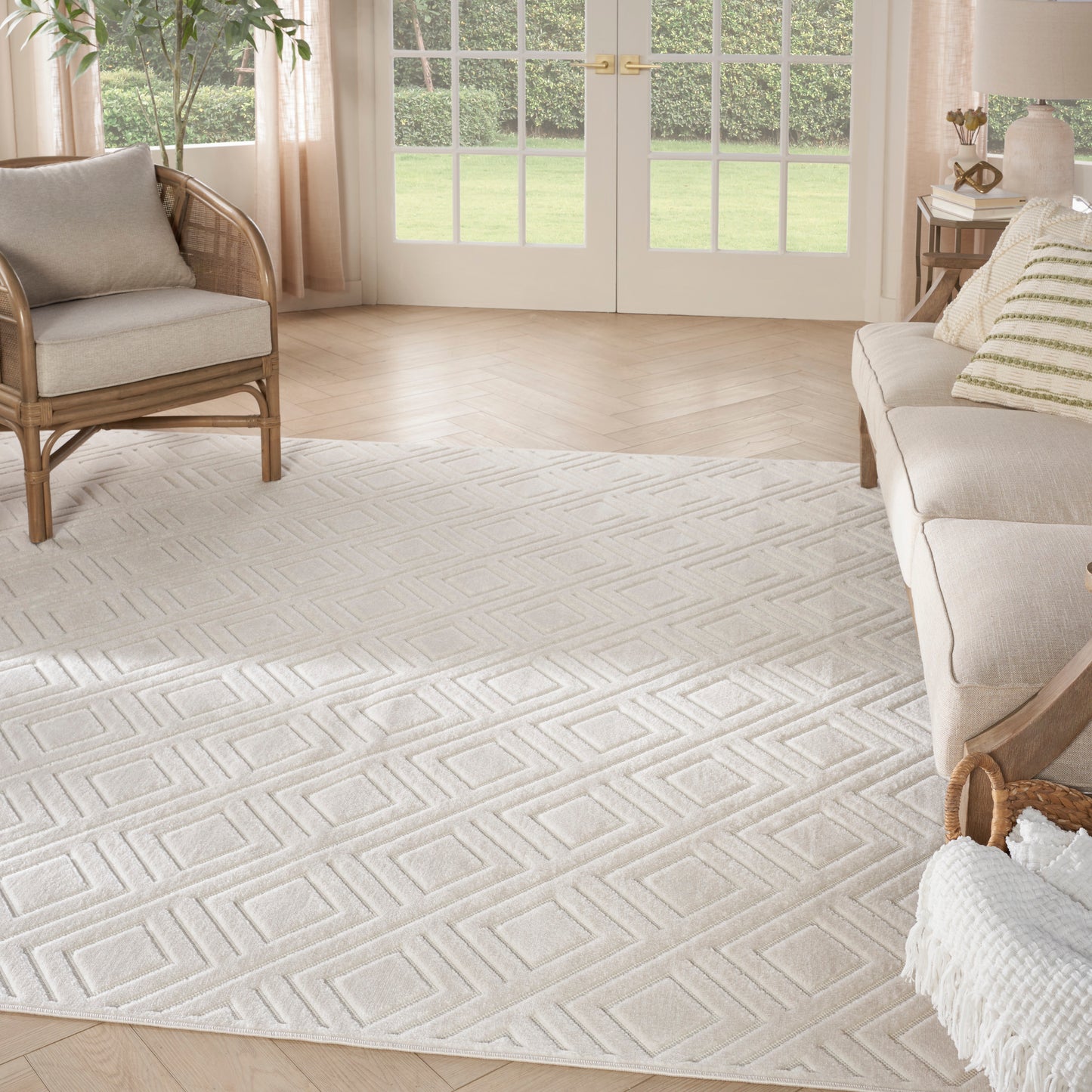 Nourison Care Free 9'2" x 12' Ivory Modern Indoor Rug