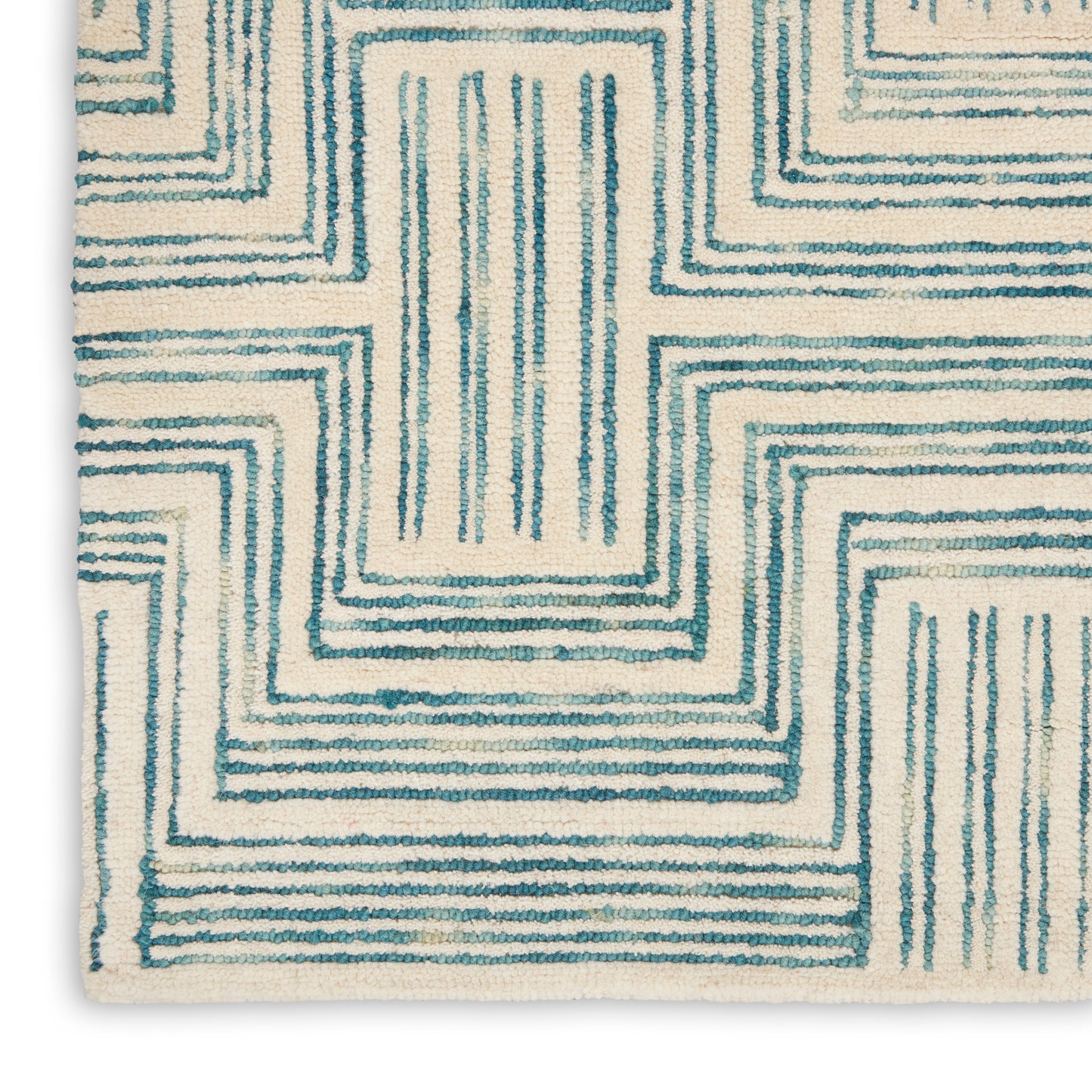 Nourison Interlock 2'3" x 7'6" Ivory/Turquoise Modern Indoor Rug