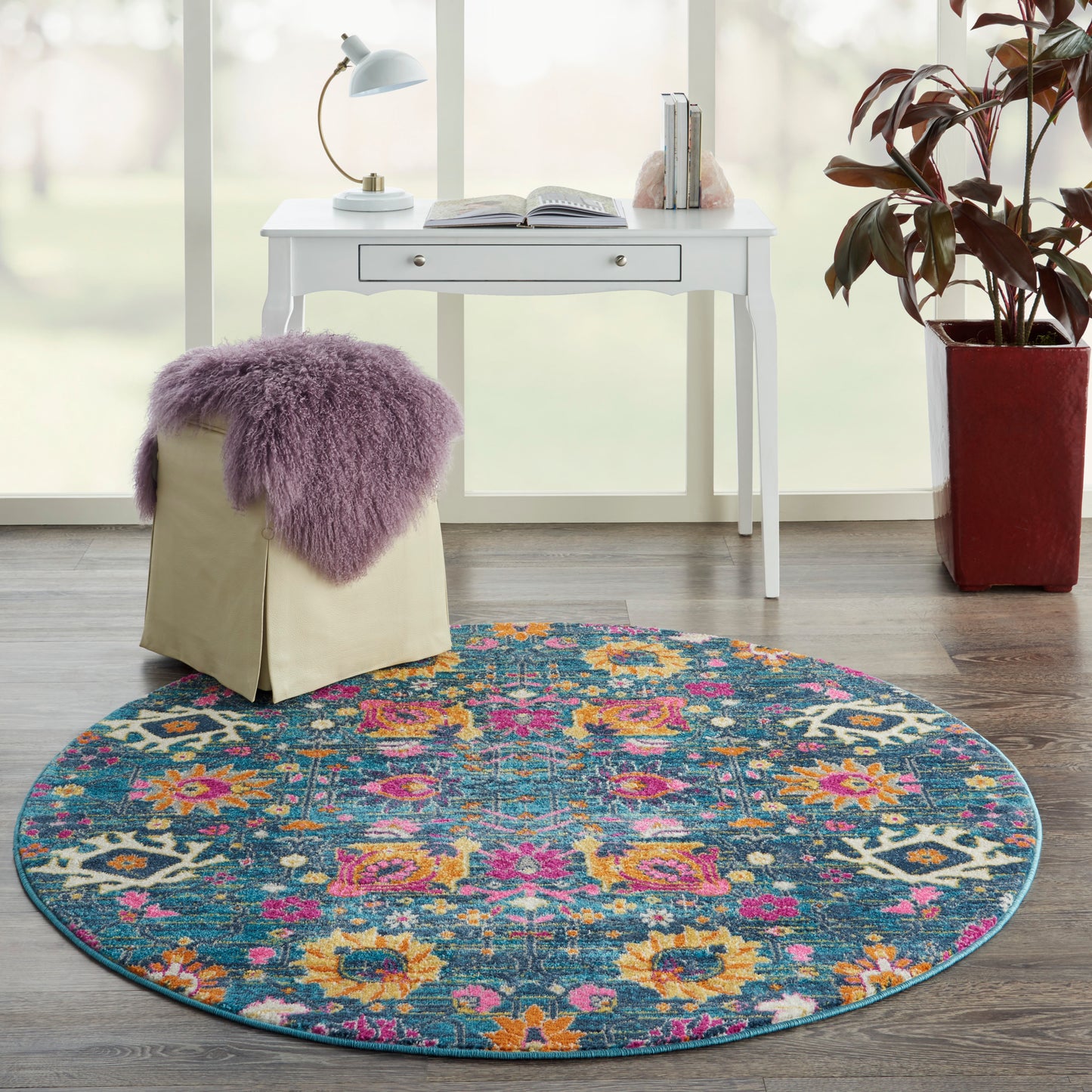 Nourison Passion 5' x Round Denim Bohemian Indoor Rug