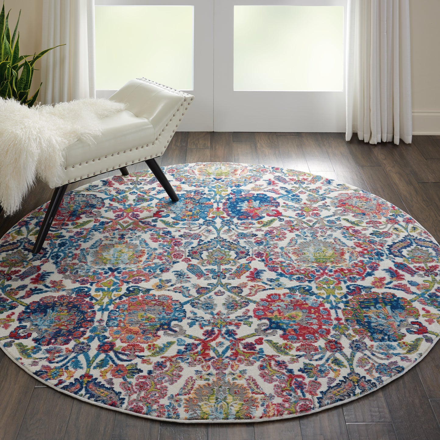 Nourison Ankara Global 6' x Round Ivory Blue Vintage Indoor Rug