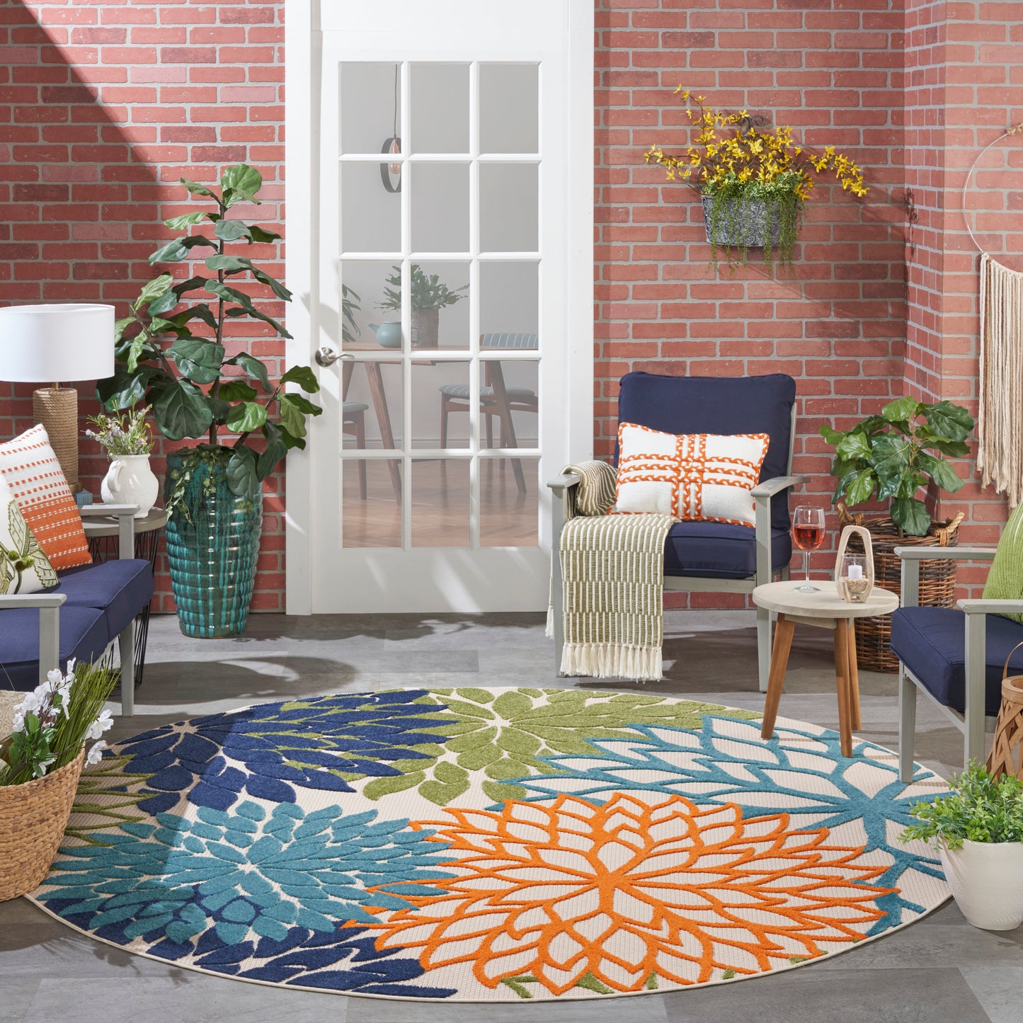 Nourison Aloha 10' x Round Multicolor Tropical Rug