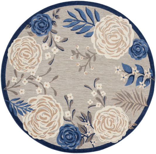 Nourison Aloha 7'10" x Round Blue Grey Contemporary Rug