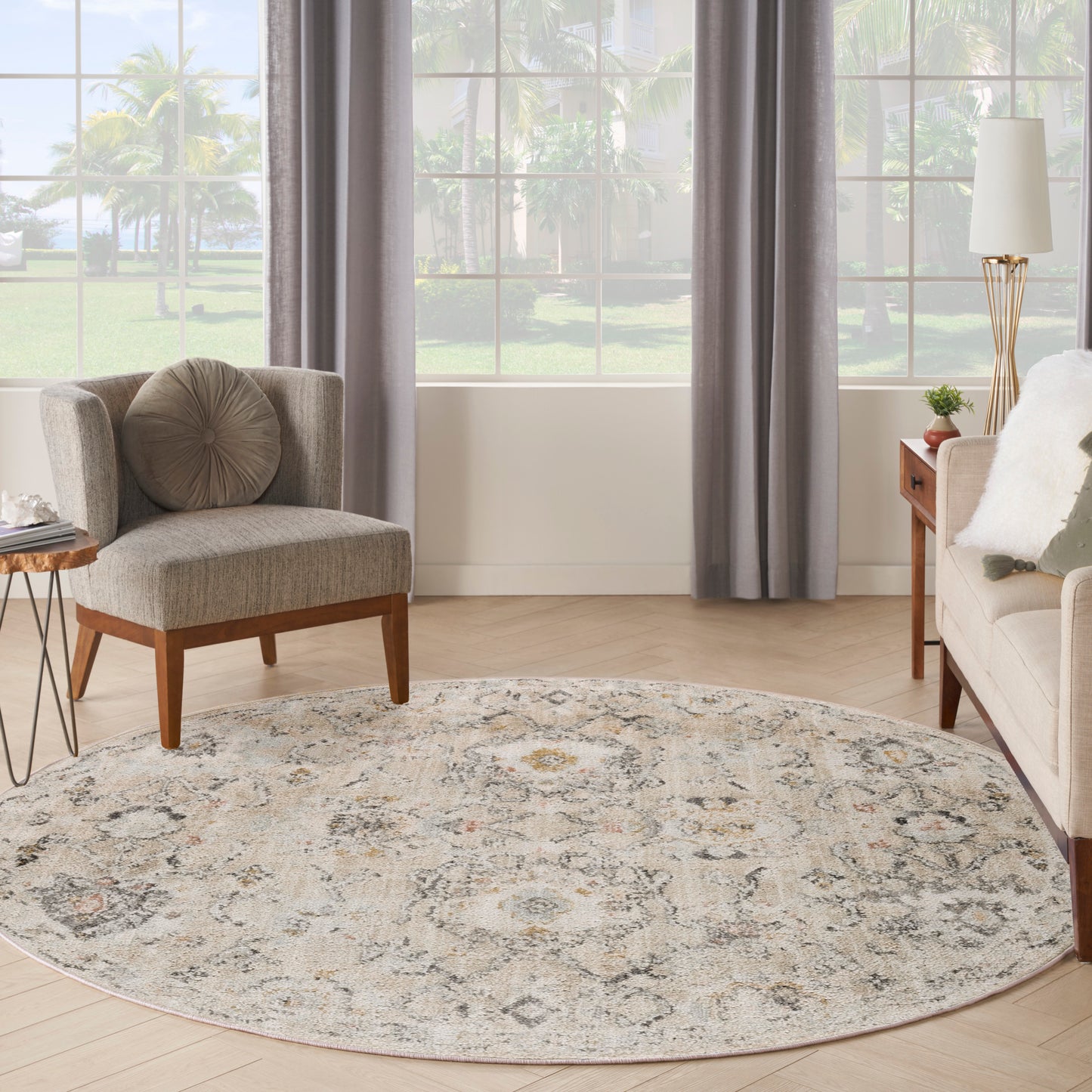 Nourison Oushak Home 7'10" x Round Grey Vintage Indoor Rug