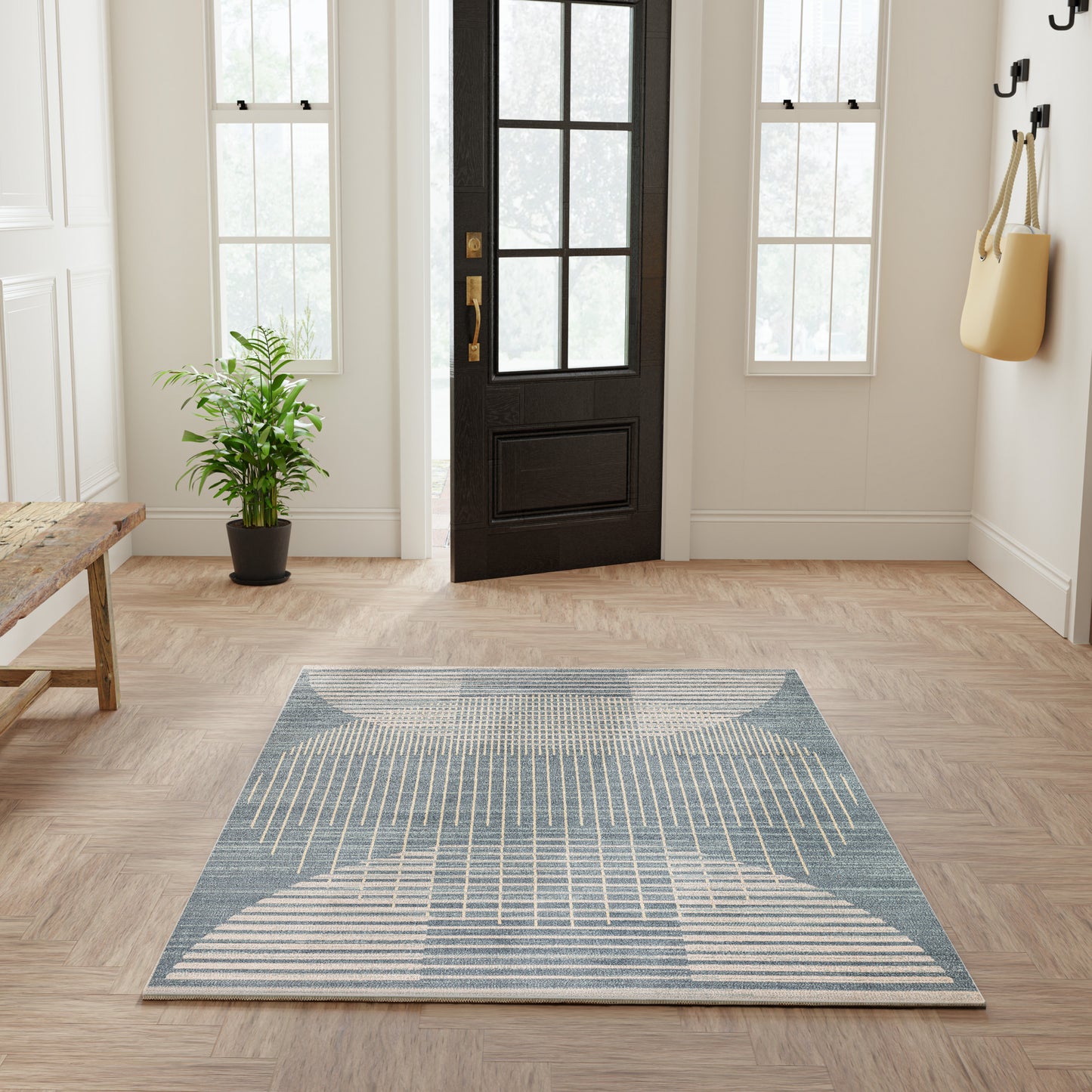 Nourison Astra Machine Washable 5'3" x 7' Blue Mid-Century Modern Indoor Rug