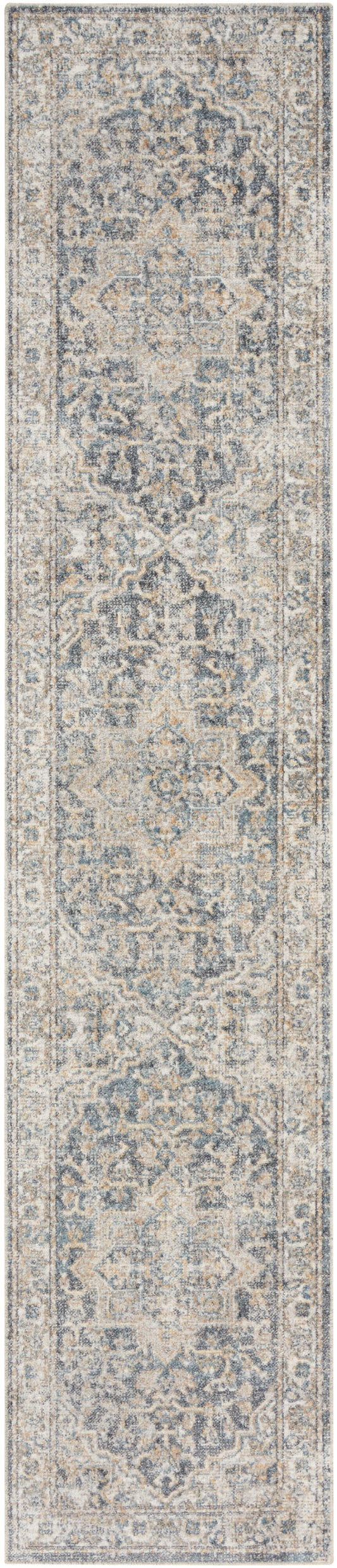 Nourison Astra Machine Washable 2'2" x 8' Grey Blue Vintage Indoor Rug