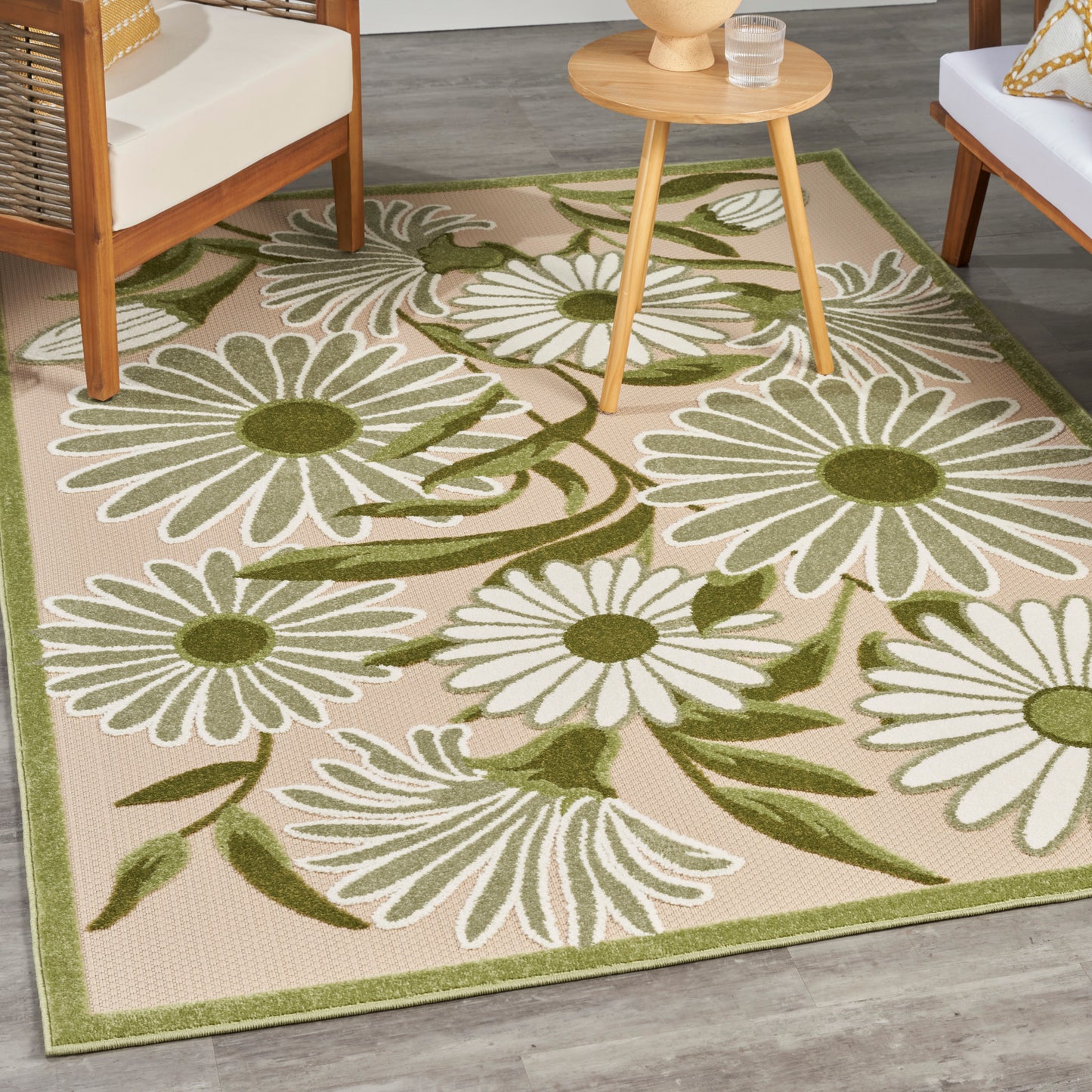 Nourison Aloha 5'3" x 7'5" Ivory Green Outdoor Rug