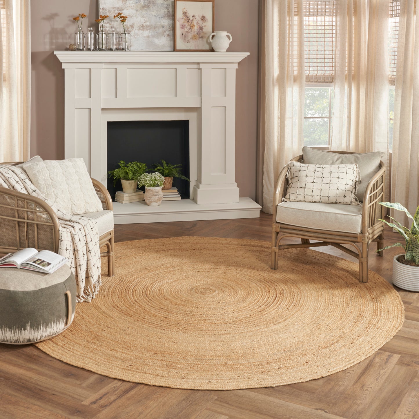 Nourison Natural Jute 8' x Round Natural Farmhouse Indoor Rug