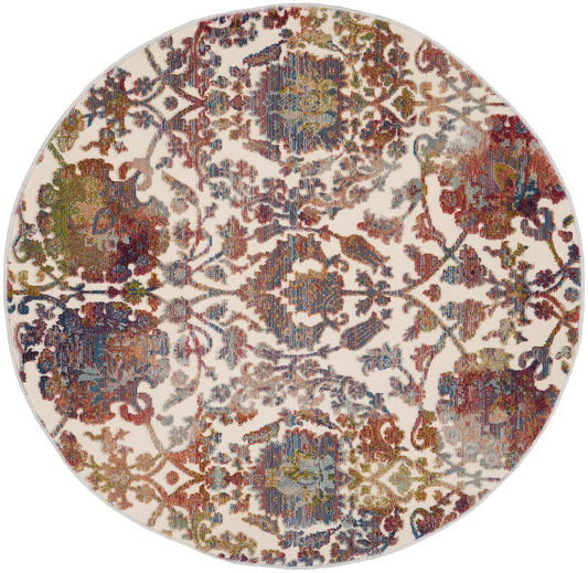 Nourison Ankara Global 4' x Round White Multicolor Vintage Indoor Rug