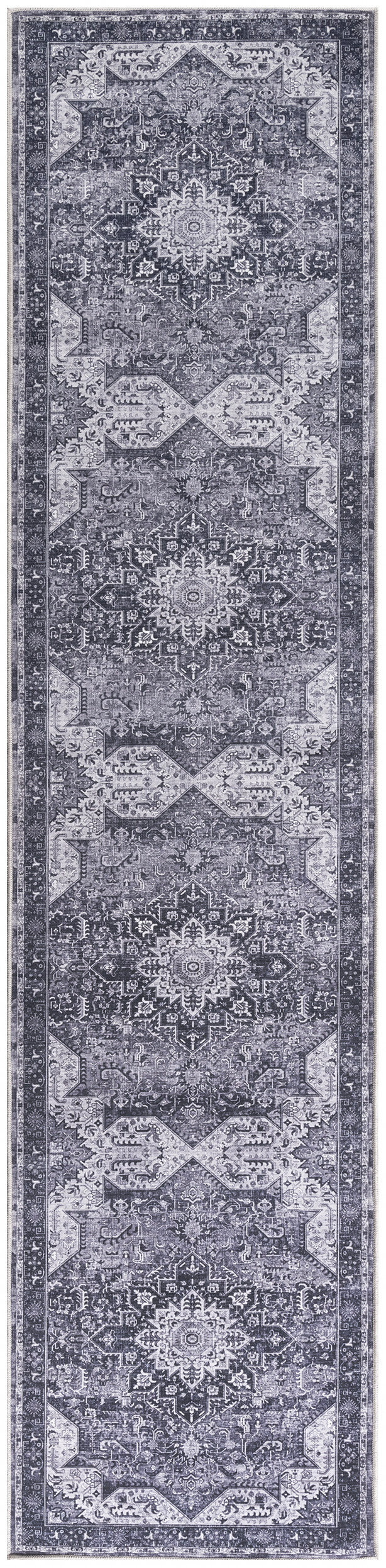 Nourison Nourison Washables 2'2" x 8' Charcoal Grey Vintage Indoor Rug