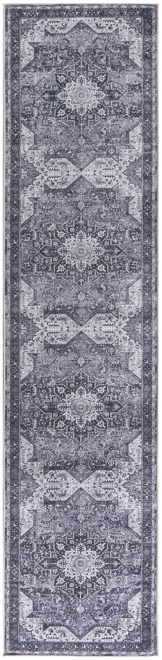 Nourison Nourison Washables 2'2" x 8' Charcoal Grey Vintage Indoor Rug