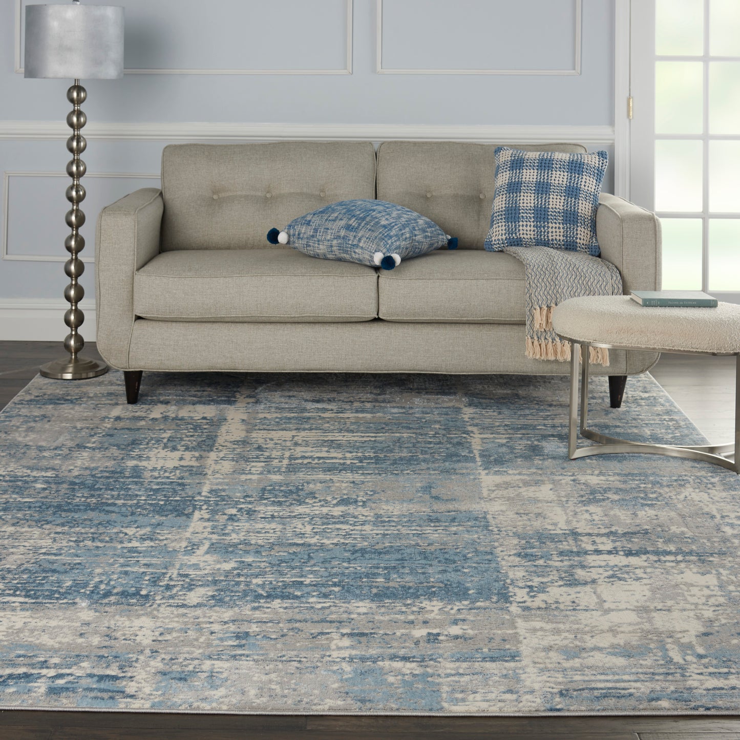 Nourison Solace 8' x 10' Ivory/Grey/Blue Modern Indoor Rug