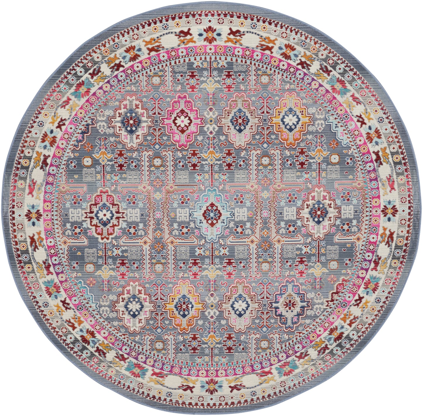 Nourison Vintage Kashan 6' x Round Grey/Multi Bohemian Indoor Rug